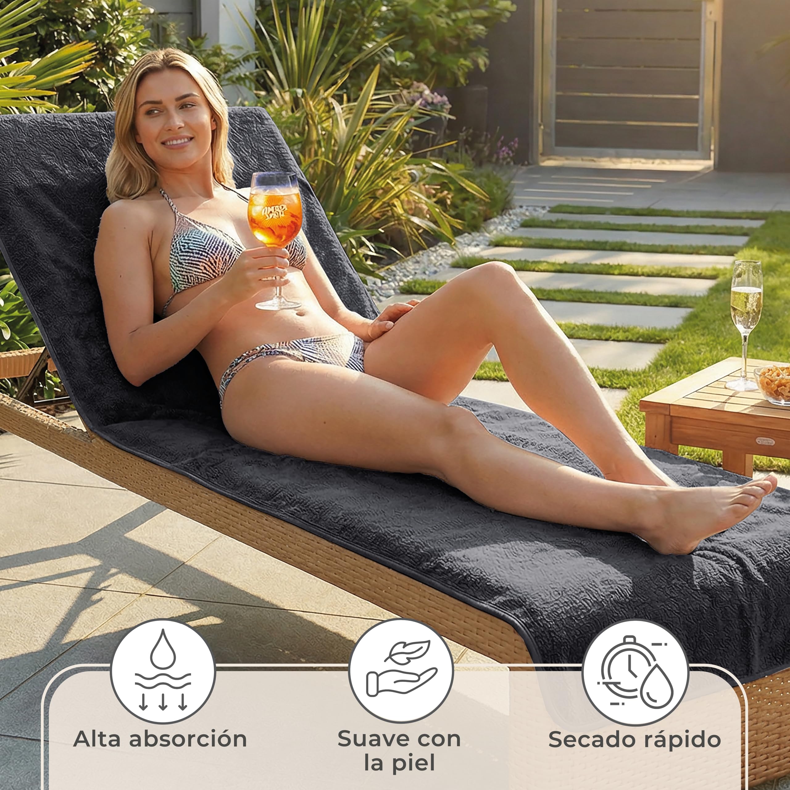LAYNENBURG Toalla para Tumbona de jardín - 100% algodón - Oeko-Tex 100 - Funda de Toalla de Rizo para Tumbona - Funda de Hamaca para Playa, Piscina (75x200 cm Antracita)
