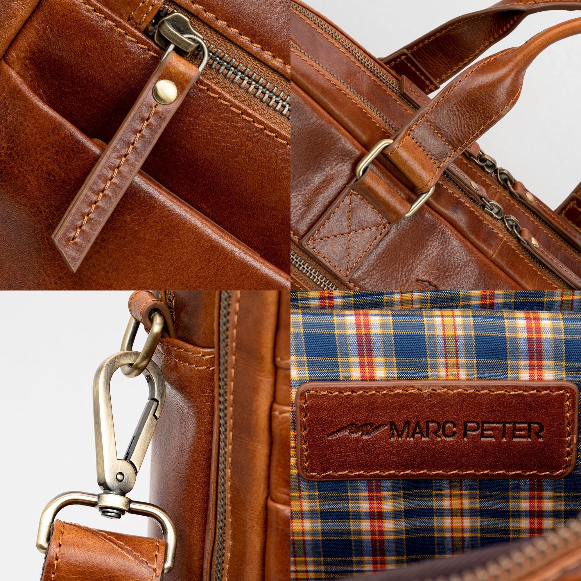 Marc Peter Laptoptasche Dallas I Leder Umhängetasche für 15.6 zoll Laptop I Aktentasche für Notebook I Tasche für Damen und Herren Buffleder
