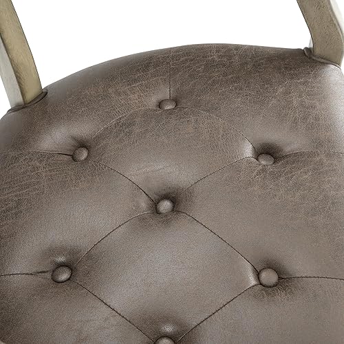 Miniatura 8 de MODERION Modernas sillas de escritorio de comedor y oficina de madera maciza marrón retro con ruedas, brazos y asiento tapizado, 31.5 pies de alto