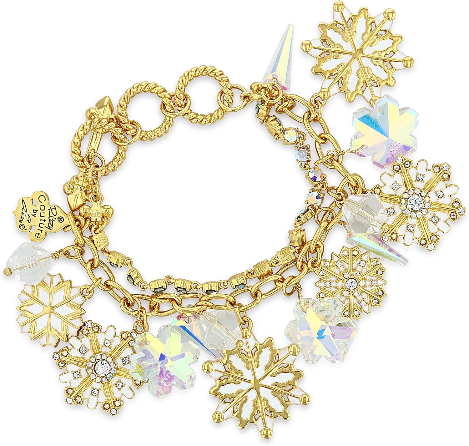 Ritzy Couture Women’s Multi Charm Blizzard Snowflake Two-Strand Toggle Bracelet - Winter Theme Dangling Ornament