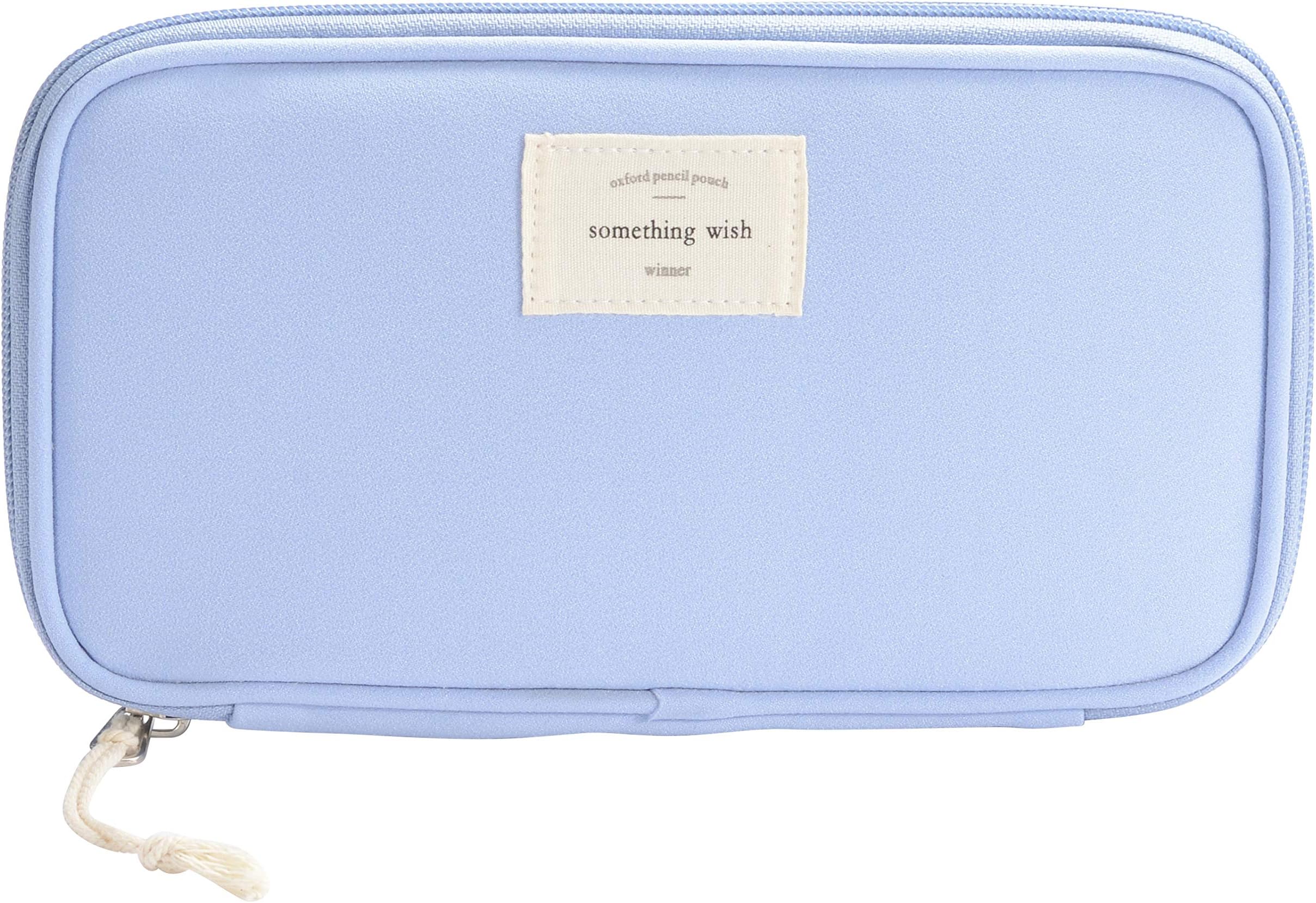 Huhuhero Pencil Case, Large Capacity Waterproof Oxford Pencil Case Stationery Pencil Pouch Bag Case Cosmetic Makeup Bag Passport Organizer Bag, 8.5 x 4.5 inch(blue)