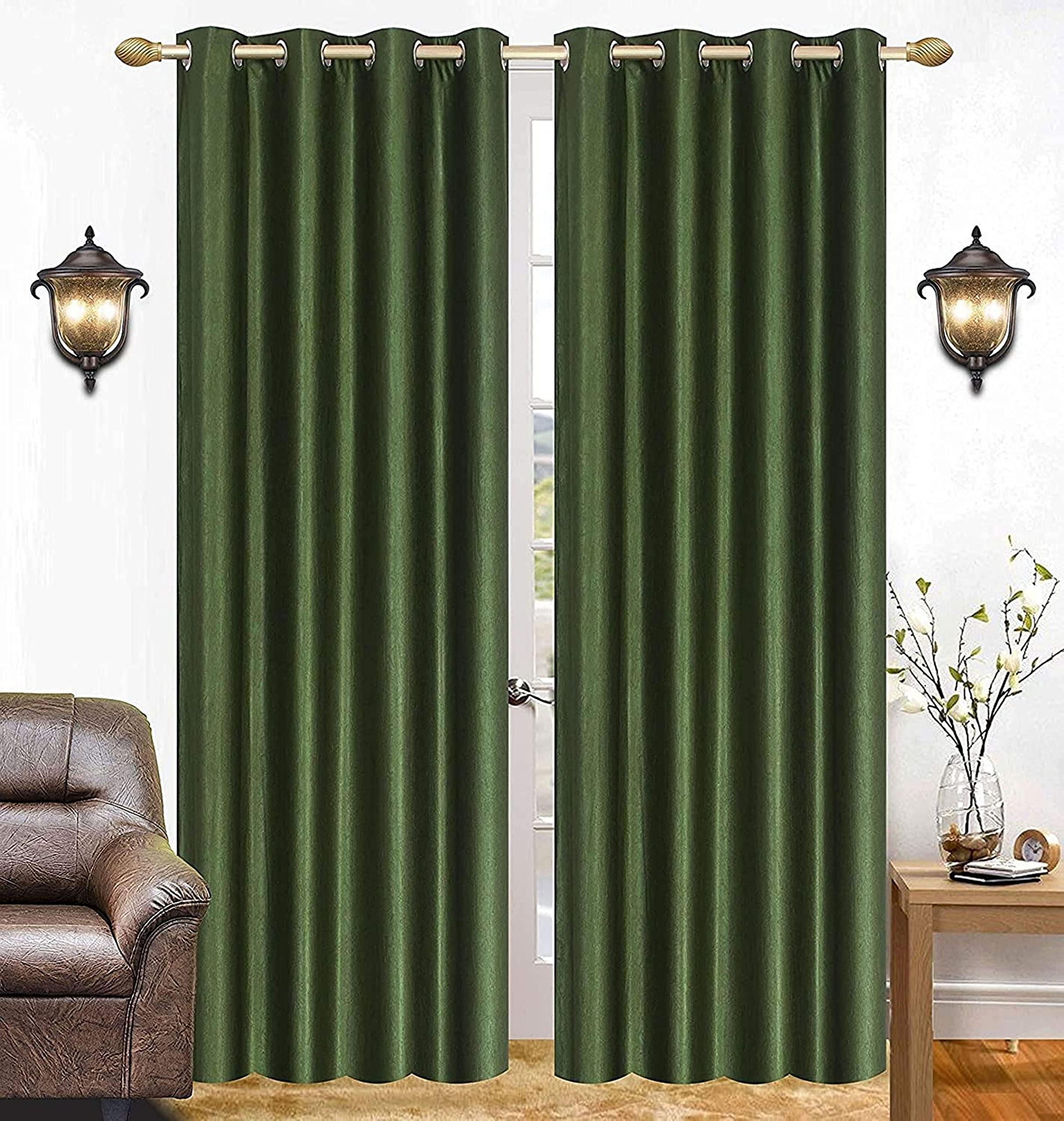 Galaxy Home Decor Solid Plain Curtains for Door 7 Feet, Pack of 2, Dark Green