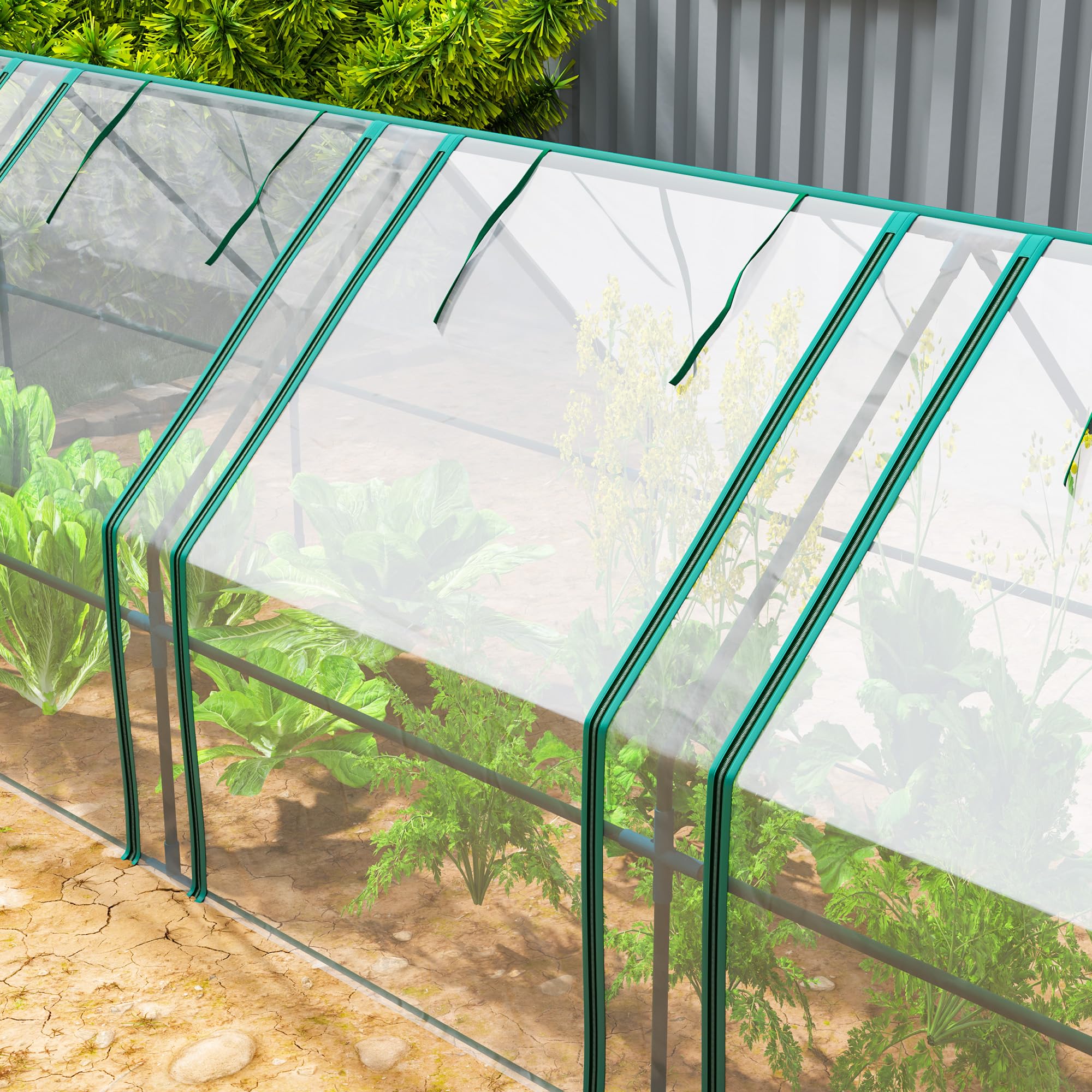 Outsunny Serra da Giardino 4 Porte Avvolgibili 360x90x90 cm Trasparente | a Cerniera, Serra per Orto, Struttura in Acciaio, Copertura PVC, per Orto Verdure Fiori Frutta