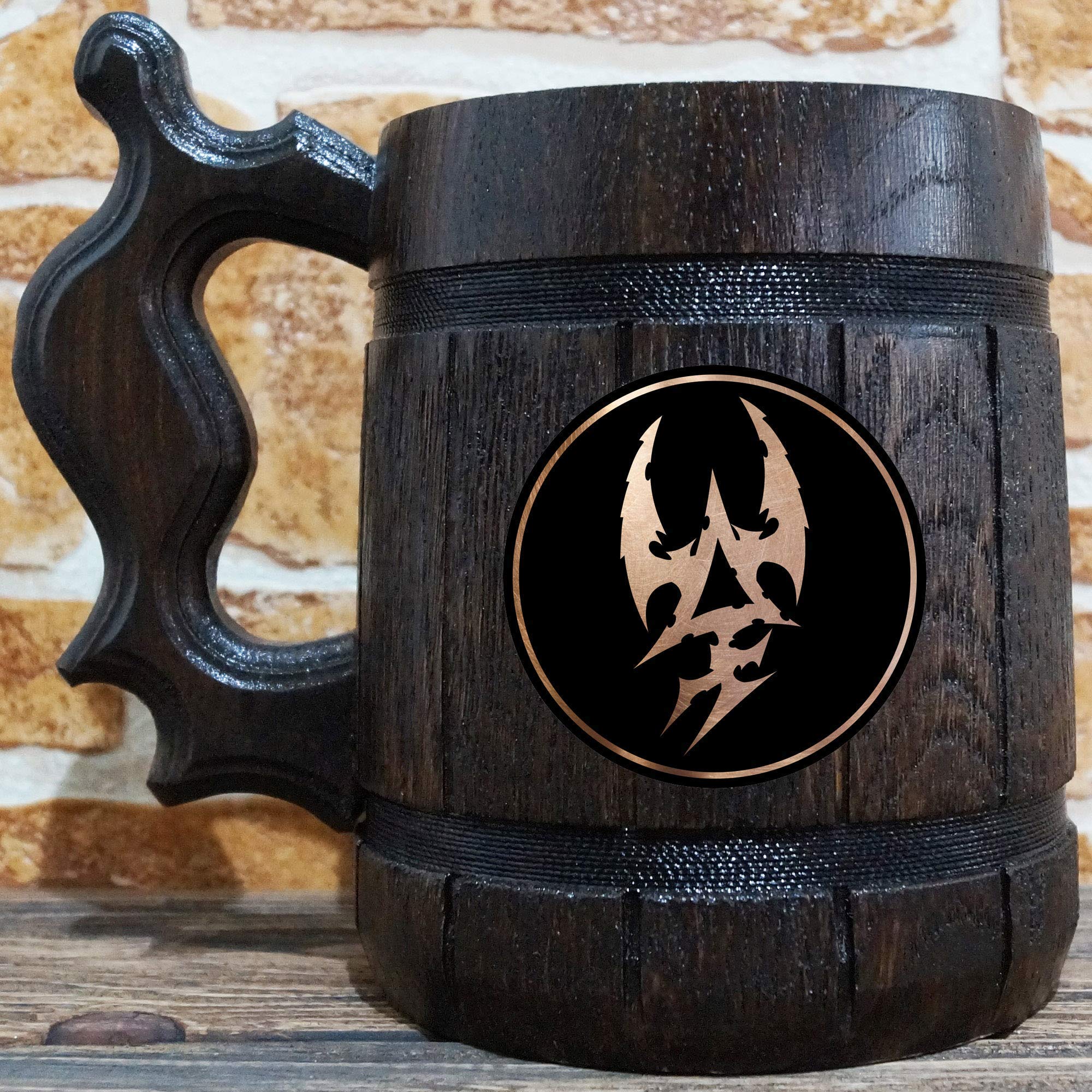 40K Drukhari (Dark Eldar) Custom Beer Mug, Personalized Stein, Wooden Tankard, Gamer Geek Anniversary Birthday Gifts for Men Him Dad Father Wedding Unique
