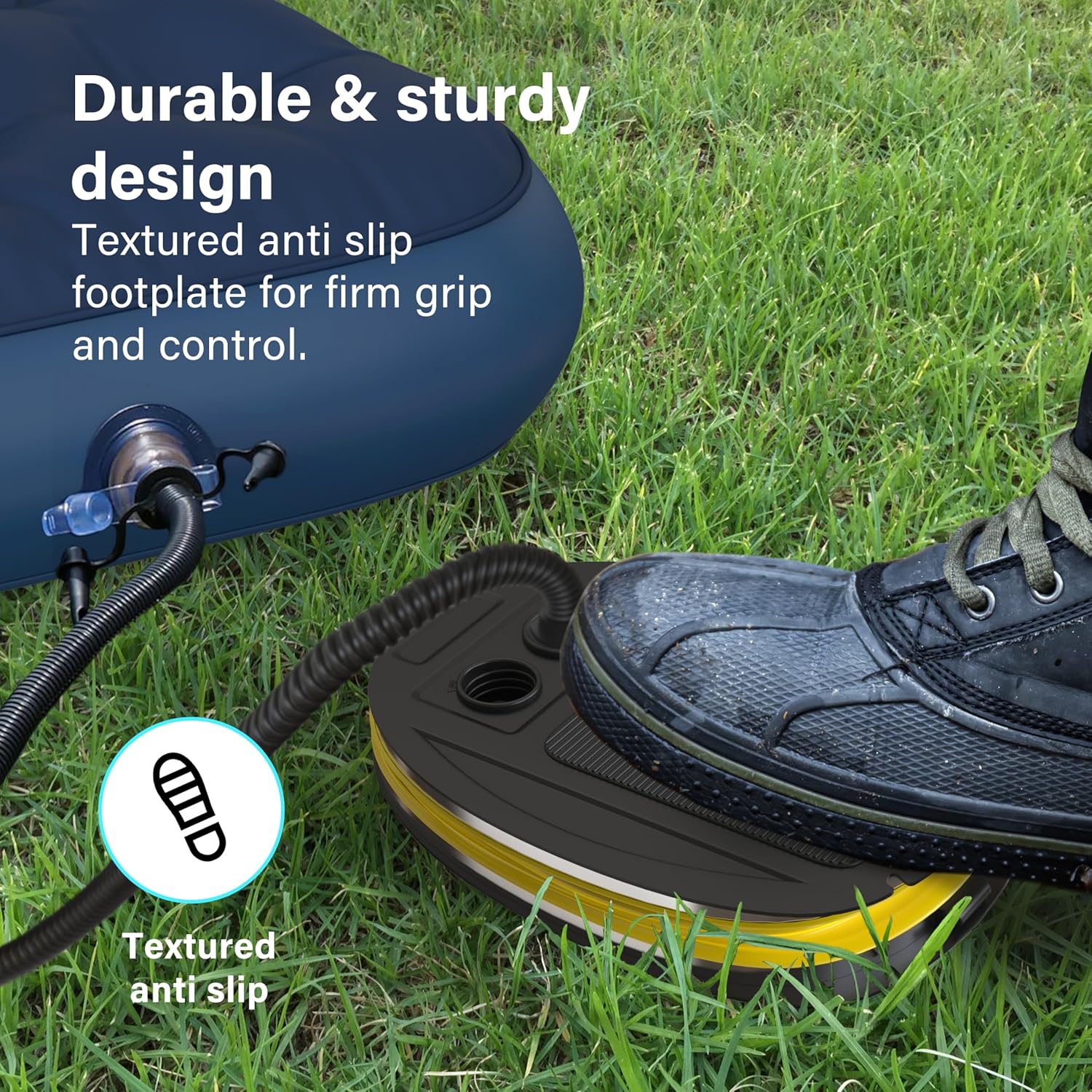 Powerful 5 Litre Foot Pump for All Inflatables, Lightweight Manual Air Bed Pump, Compact Design with 2 Nozzles, Sturdy Air Mattress Inflator