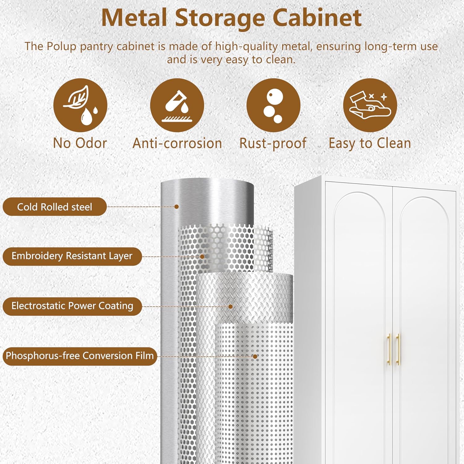 Metal Storage Cabinet with Doors and Shelves, 75 Inch Tall Kitchen Pantry Cabinet, Pantry Cabinets for Kitchen Storage, Freestanding Cupboard for Living, Dining Room, White, Assembly Required