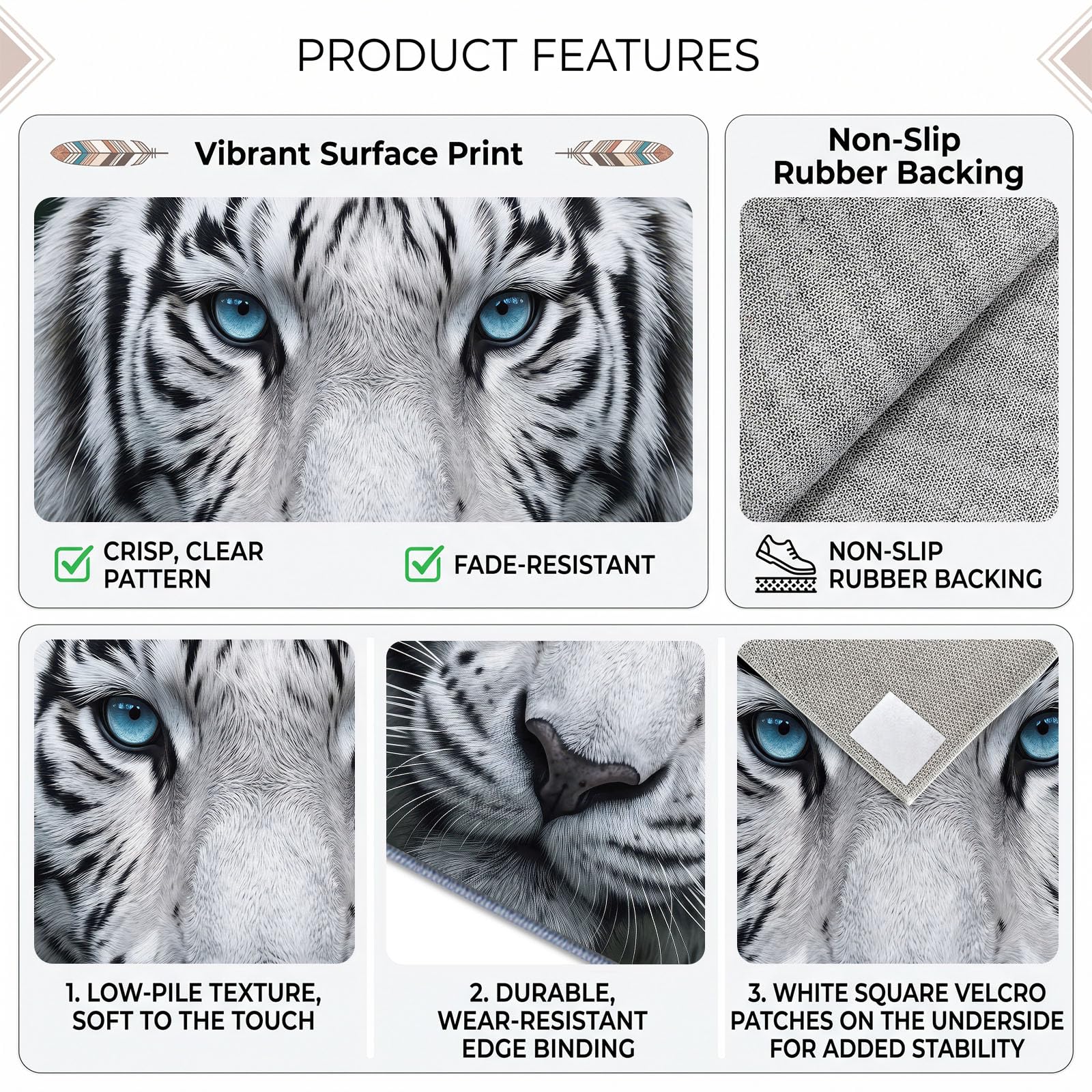 Générique Tapis Lavable Tigre Blanc Animal,80x150 cm