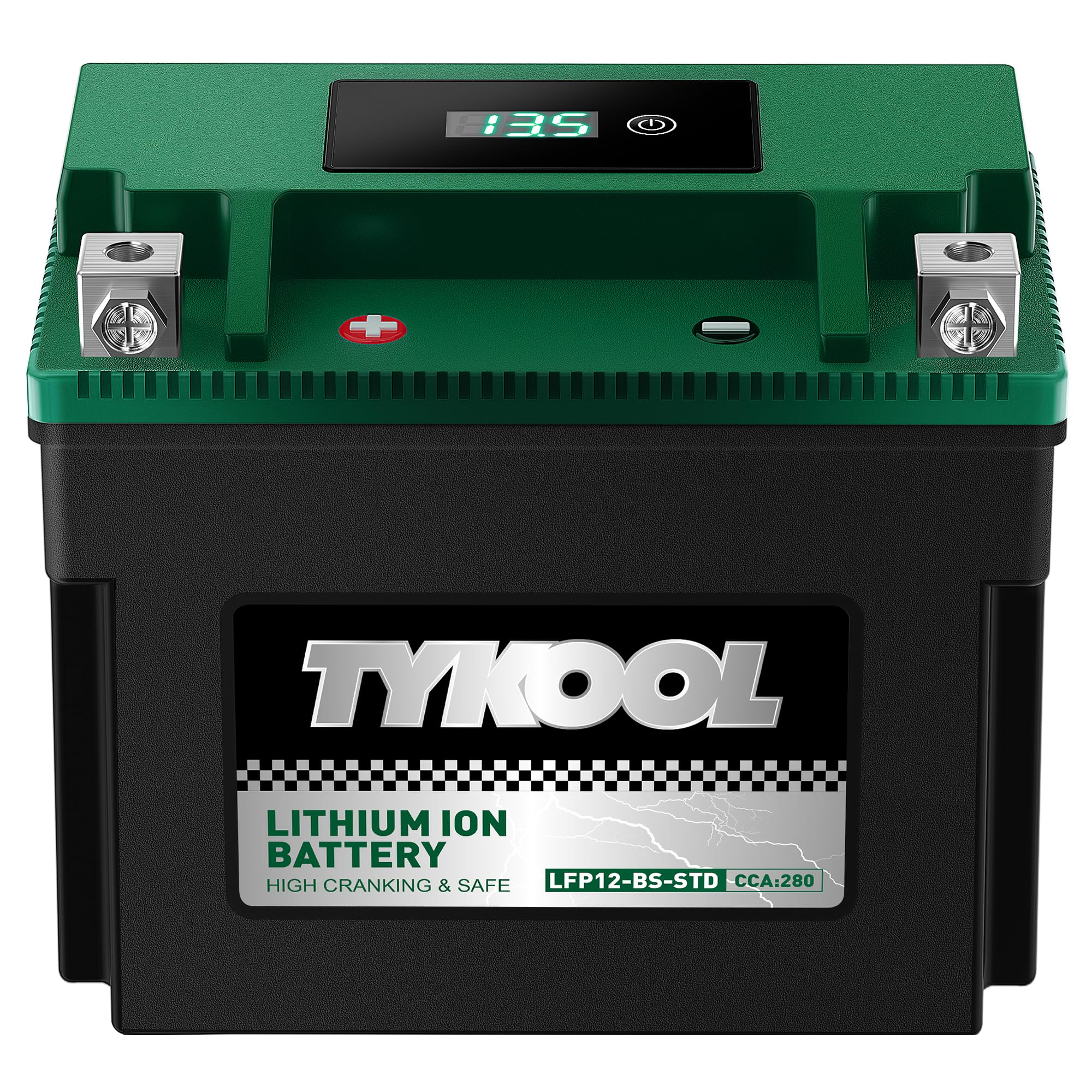 TYKOOL YTX12-BS STD LiFePO4 Lithium Motorcycle Battery,280CCA,2X Cranking Amps,Digital Readout,Compitable for BMW F850GS,Kawasaki Vulcan 900, BRP (Can-AM) DS250 ATV,Piaggio Vespa 300cc Scooter