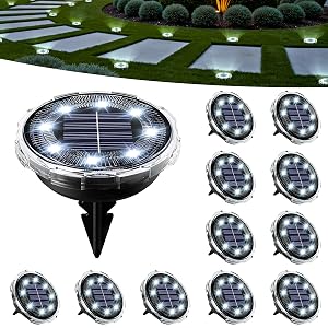SOLPEX Solar Ground Lights 12 Pack Solar Pathway Lights Outdoor Waterproof Landscape Lighting for Garden Walkway Driveway Yard