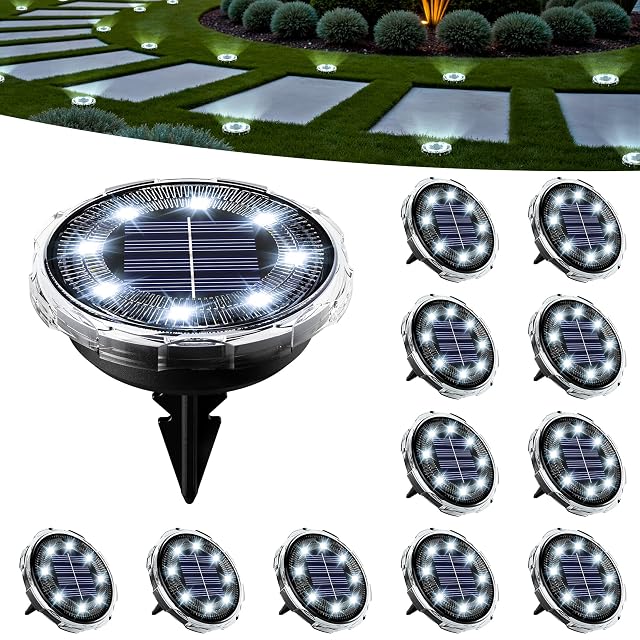 SOLPEX Solar Ground Lights 12 Pack Solar Pathway Lights Outdoor Waterproof Landscape Lighting for Garden Walkway Driveway Yard