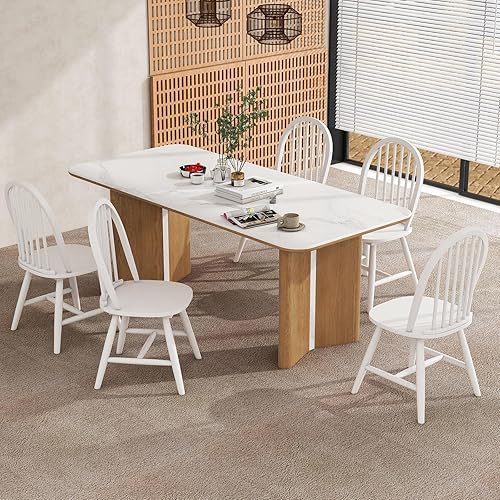 Miniatura 4 de Safeplus Juego de 2 sillas de comedor de roble de 18 pulgadas, sillas Windsor de madera con respaldo de husillo para isla de cocina de campo