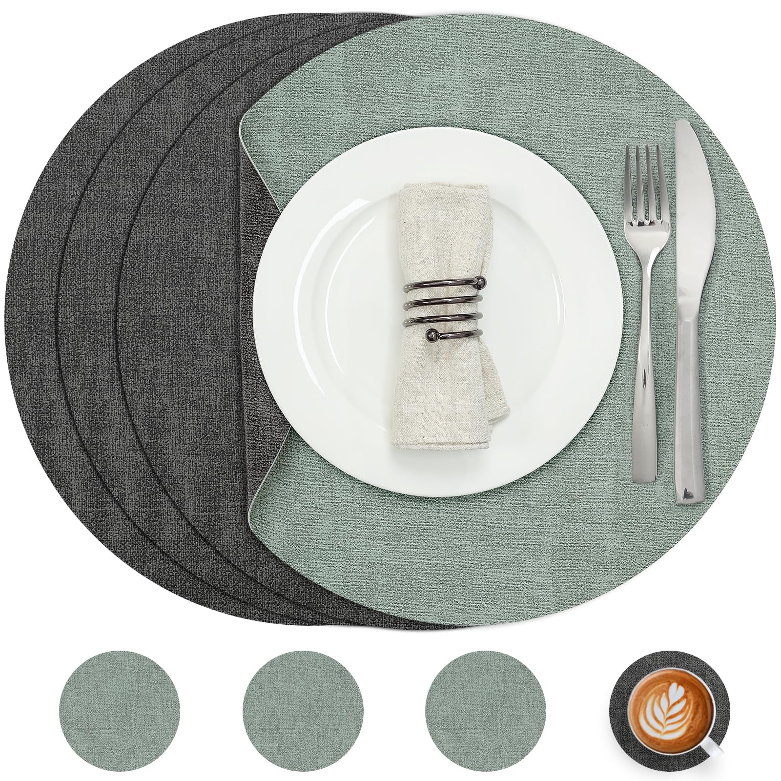 Myir JUN Leather Placemats and Coaster Set of 4