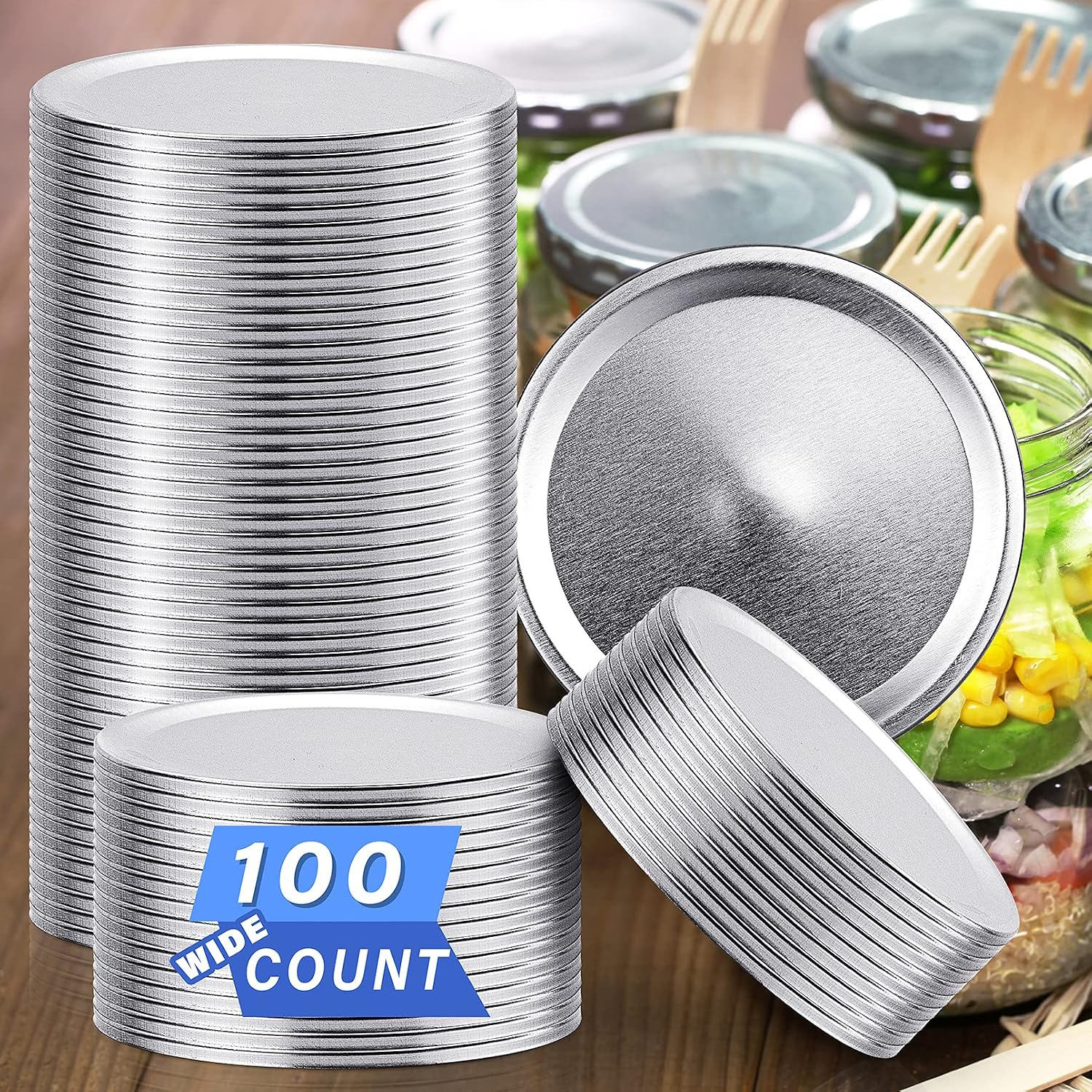 100-Count Wide Mouth Canning Lids for Ball, Kerr Jars, Mason Jar Lids Split-Type Reusable for Jam, Honey, Wedding Favors, Baby Foods, 100% Fit & Airtight for Regular Mouth Jars (100-Count, 86 mm)