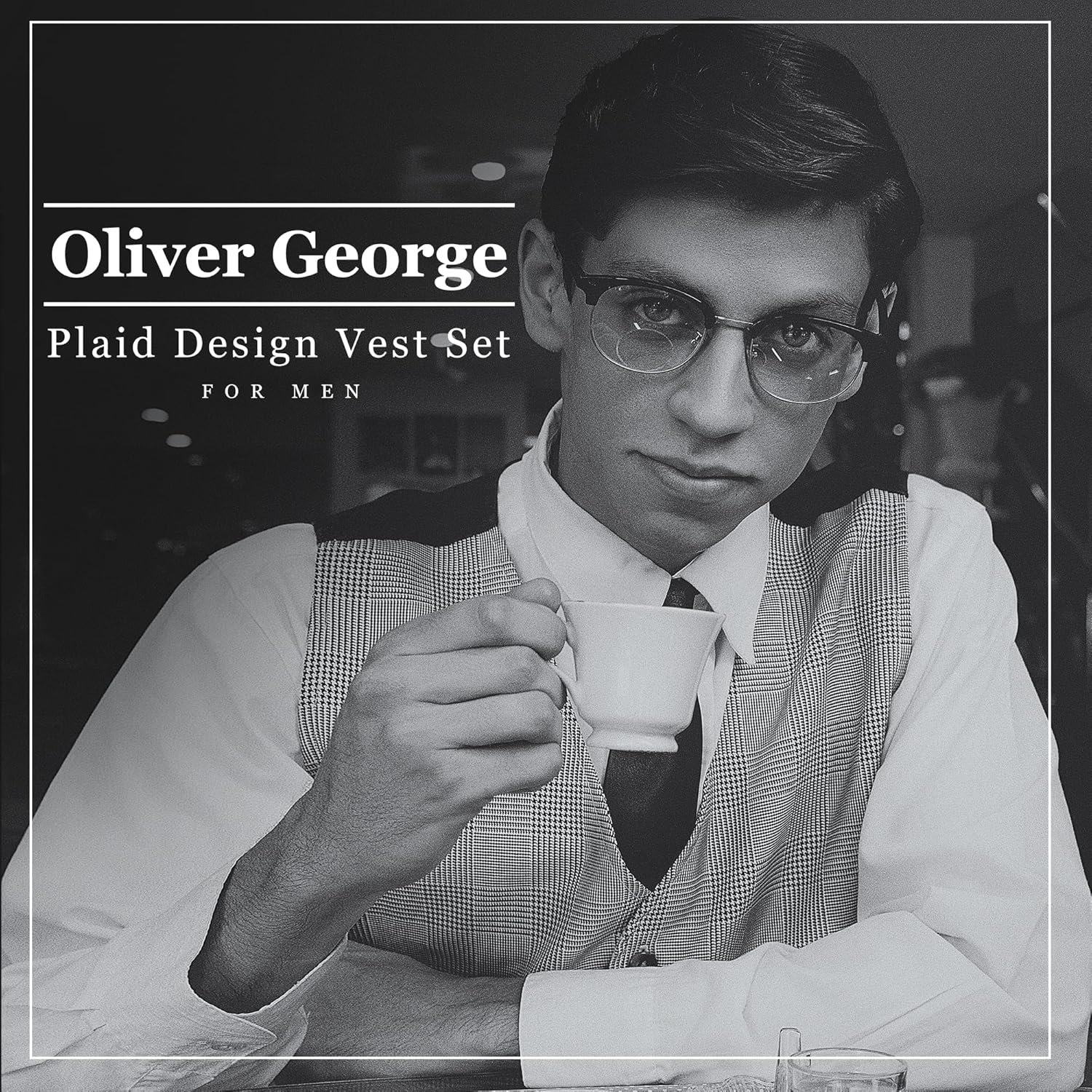 Oliver George Men's 4pc Plaid Design Formal Waistcoat Tuxedo Dress Vest NeckTie Bowtie Handkerchief Set For Suit or Tuxedo - Image 6