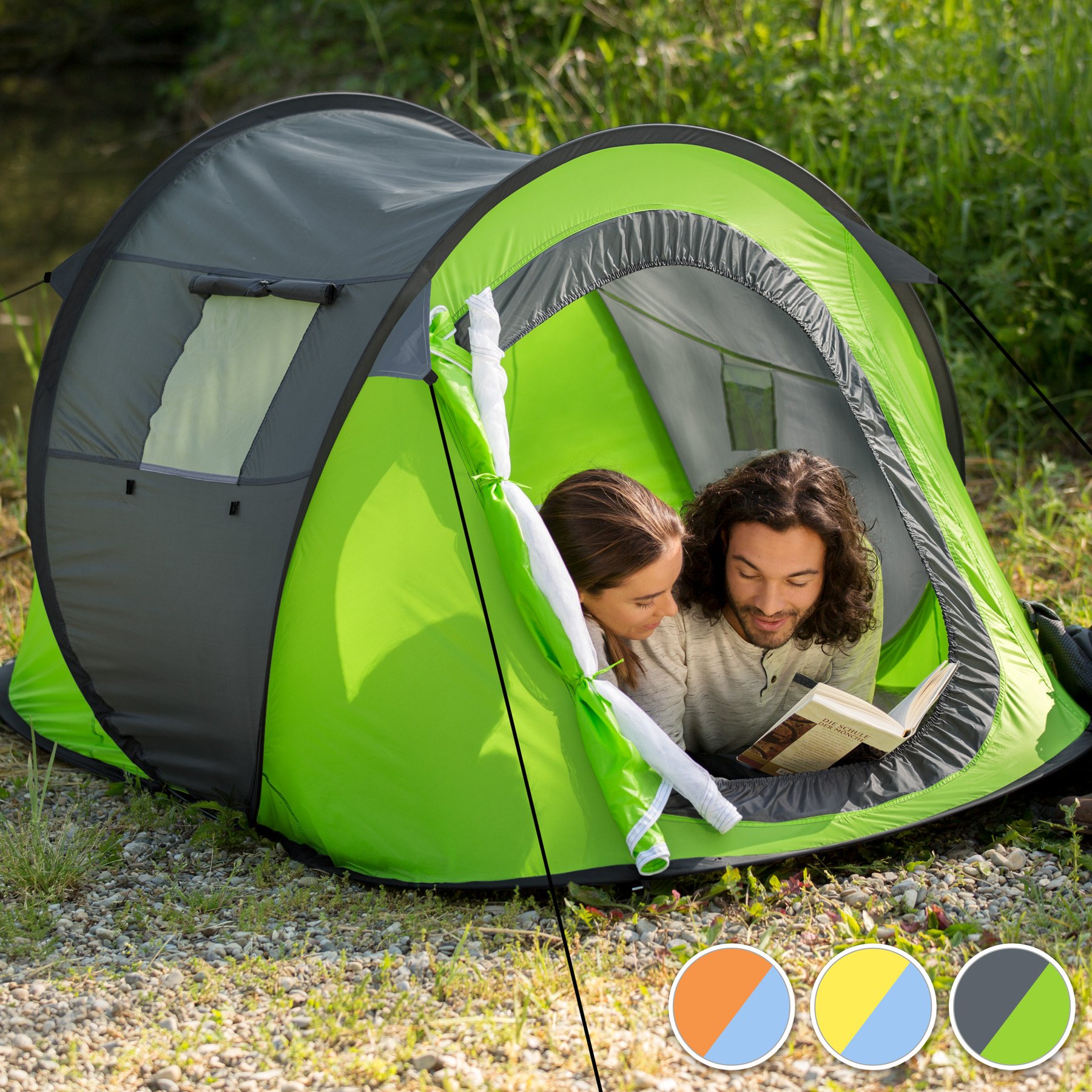 tectake® Tienda de Campaña para 2 Personas, Impermeable, Montaje Rápido, con Piquetas y Cuerdas Tensoras, Ideal para Camping, Senderismo, Acampada, Supervivencia