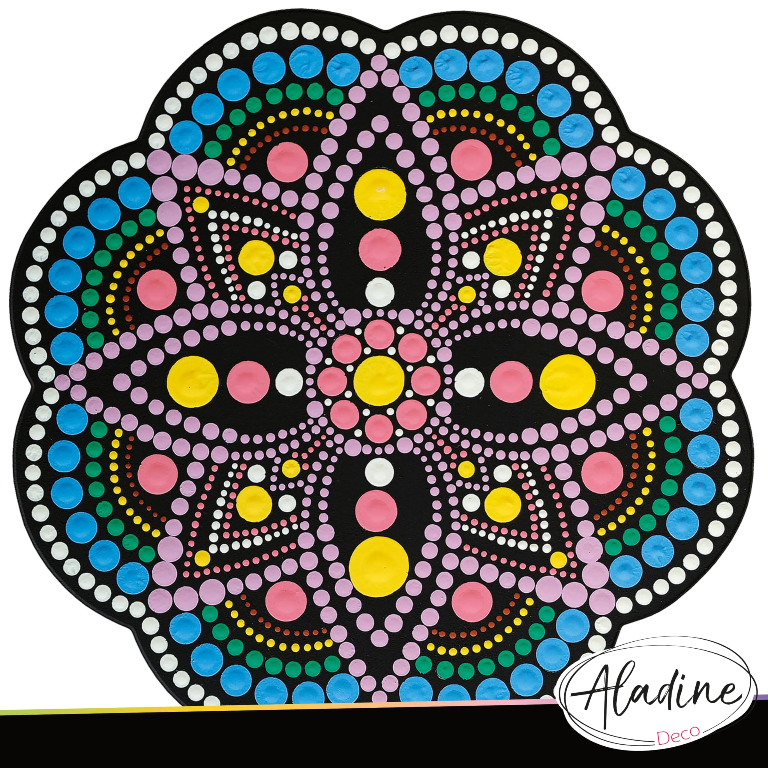 Aladine - Kit Pochoir & Support Mandala 30 Cm - Pour Créer Mandalas En Dot Painting - Peinture Sur Galet, Bois, Tissus, Toiles - Dotting Peinture Points - Loisirs Créatifs - 85507