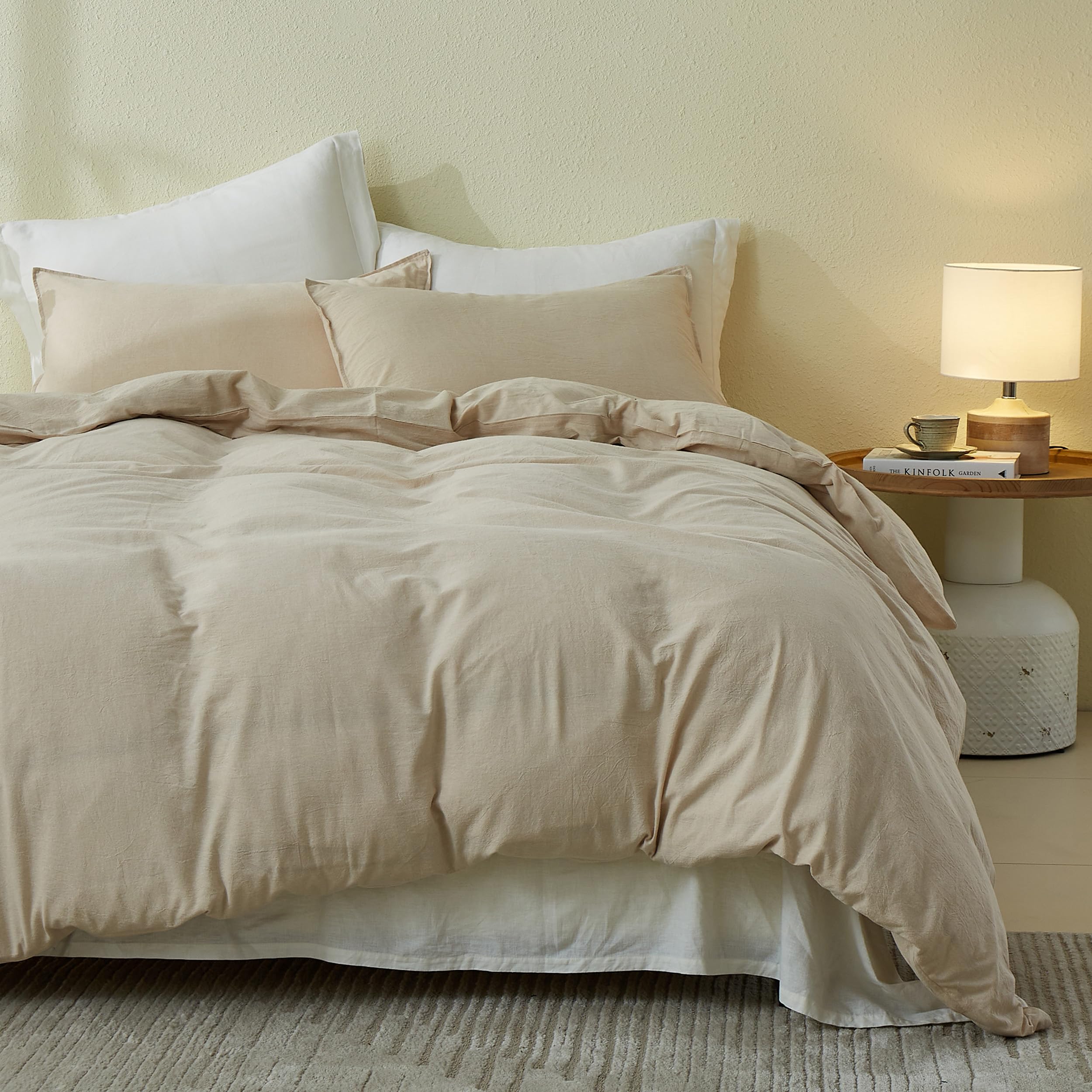 Simple&Opulence Set copripiumino, 100% cotone premium di qualità alberghiera, copripiumino di lusso e traspirante con federe, 200 * 200cm, Kaki Chiaro