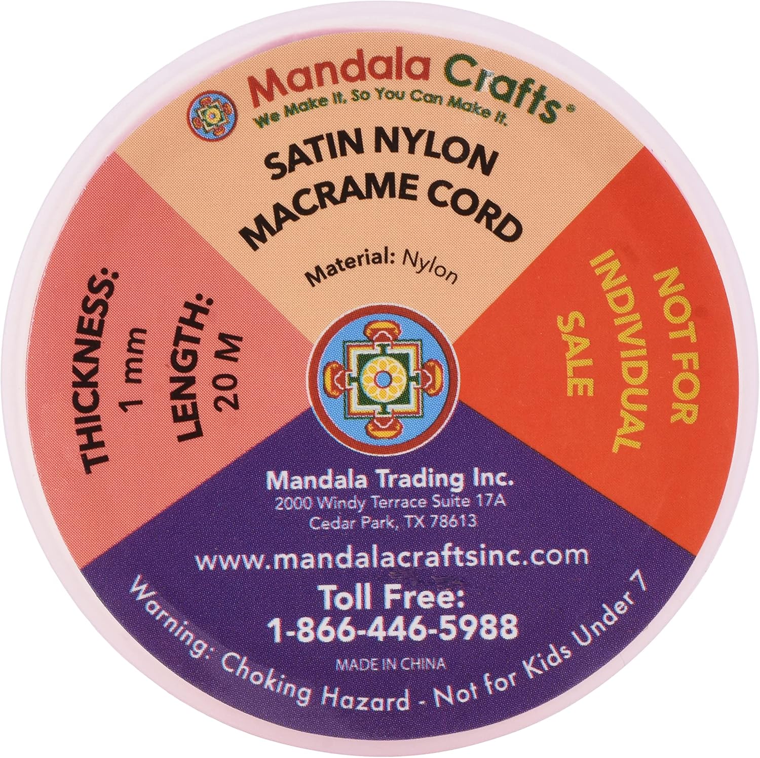 Mandala Crafts Nylon Satin Cord for Jewelry Making - 1mm 219 Yards Nylon 10 Assorted Colors Strings Rattail Chinese Knotting Cord for Bracelets Making