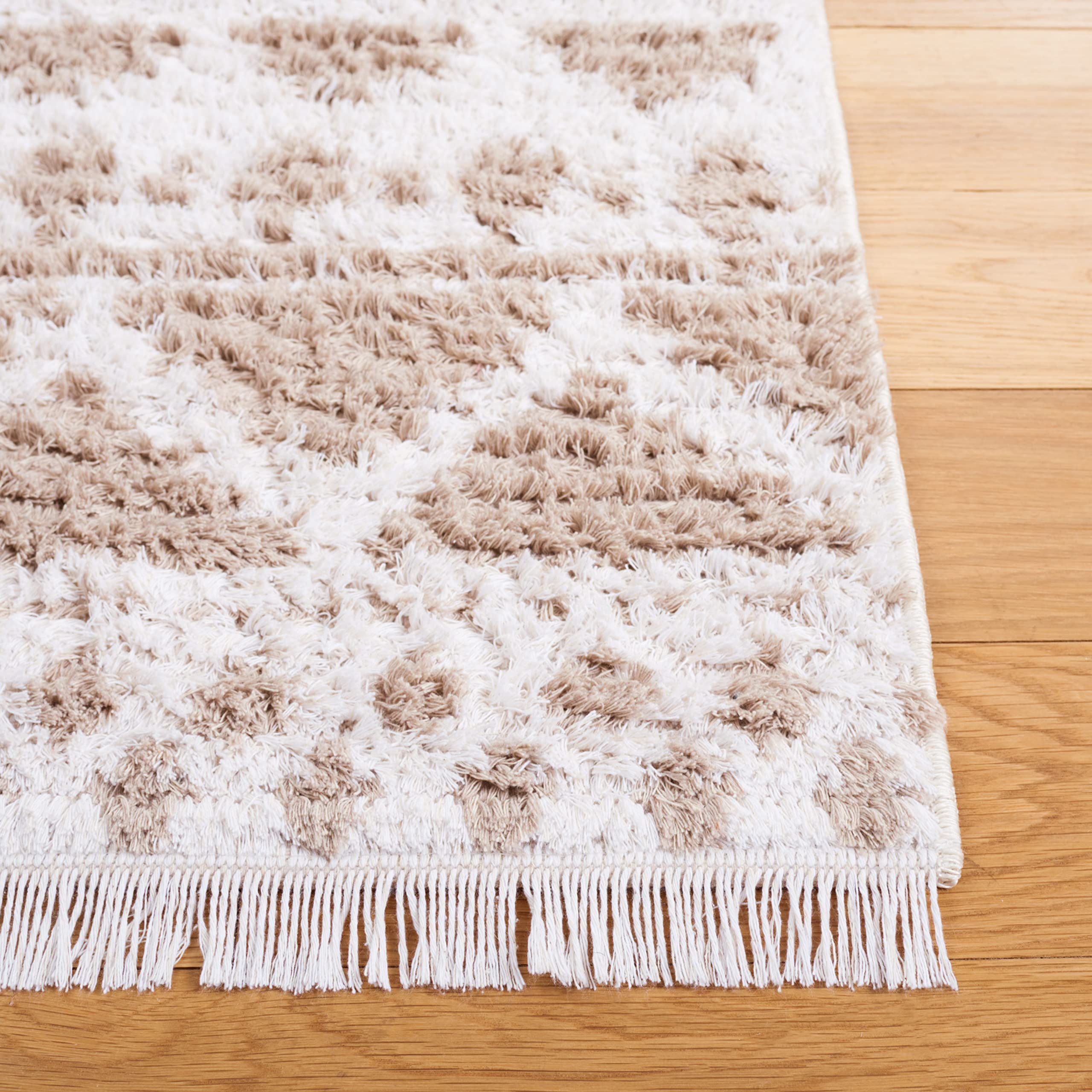 SAFAVIEH Area Rug 9x12 - Arizona Shag Collection - Large - Ivory & Beige, Moroccan Boho Design, Non-Shedding & Easy to Clean, Ideal for Living Room, Bedroom, Dining Space (ASG741A