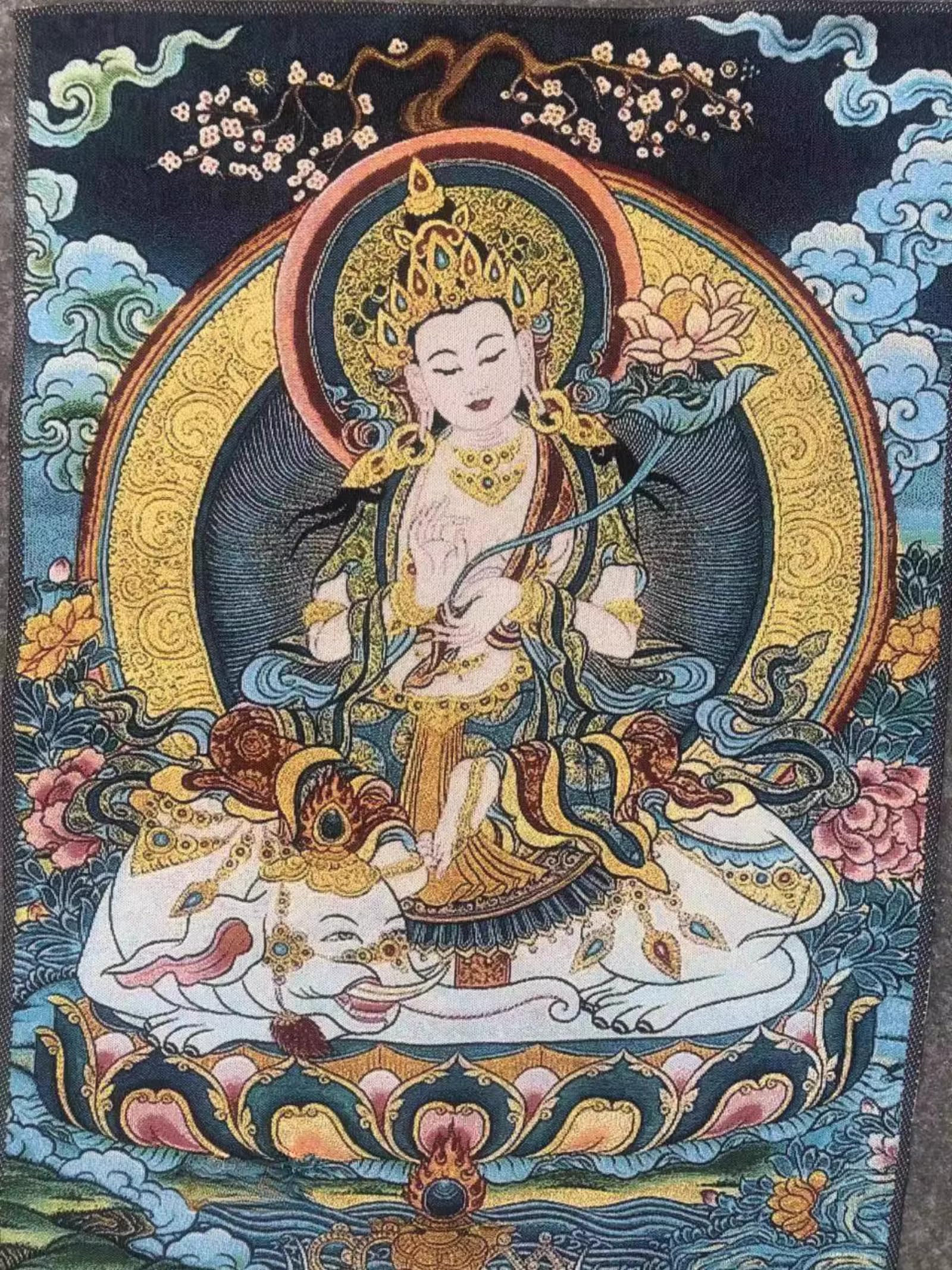 FENNYYAR Samantabhadra Thangka Ricamo Broccato, 60 cm 23,6 pollici, Ingresso Hall Tibetano Pittura Murale Decorativo