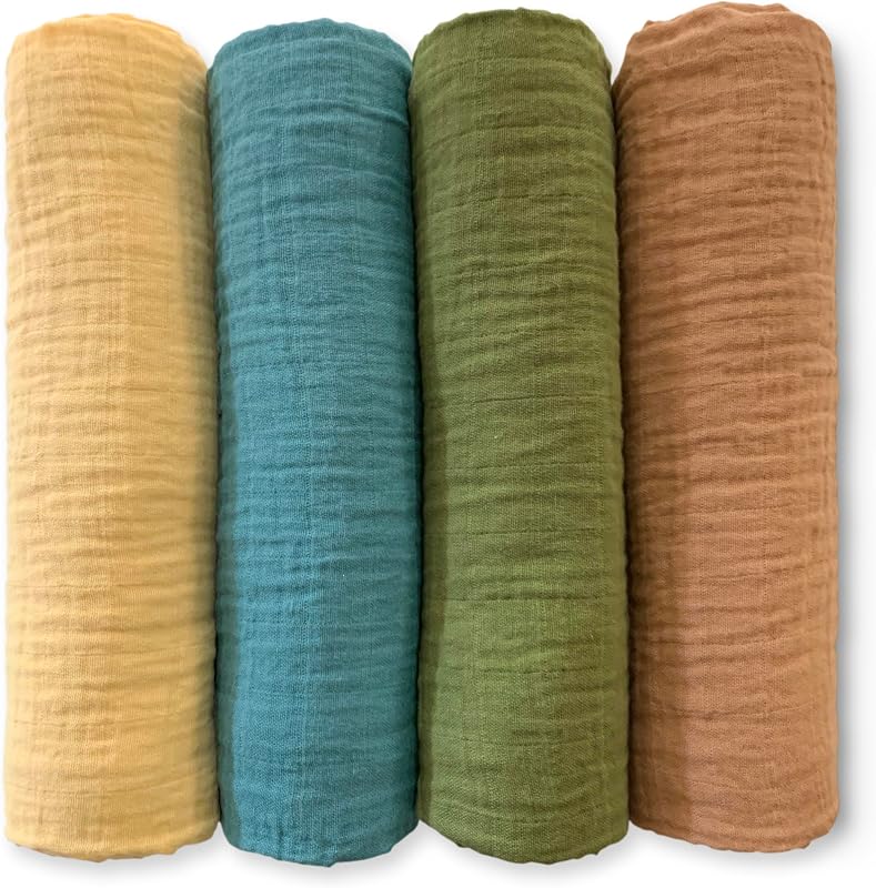 SwaddleDesigns Cotton Muslin Swaddle Blankets for Babies, Set of 4, Neutral Receiving Blankets for Newborn, Baby Registry & Gift, 46x46 inches, Patagonia