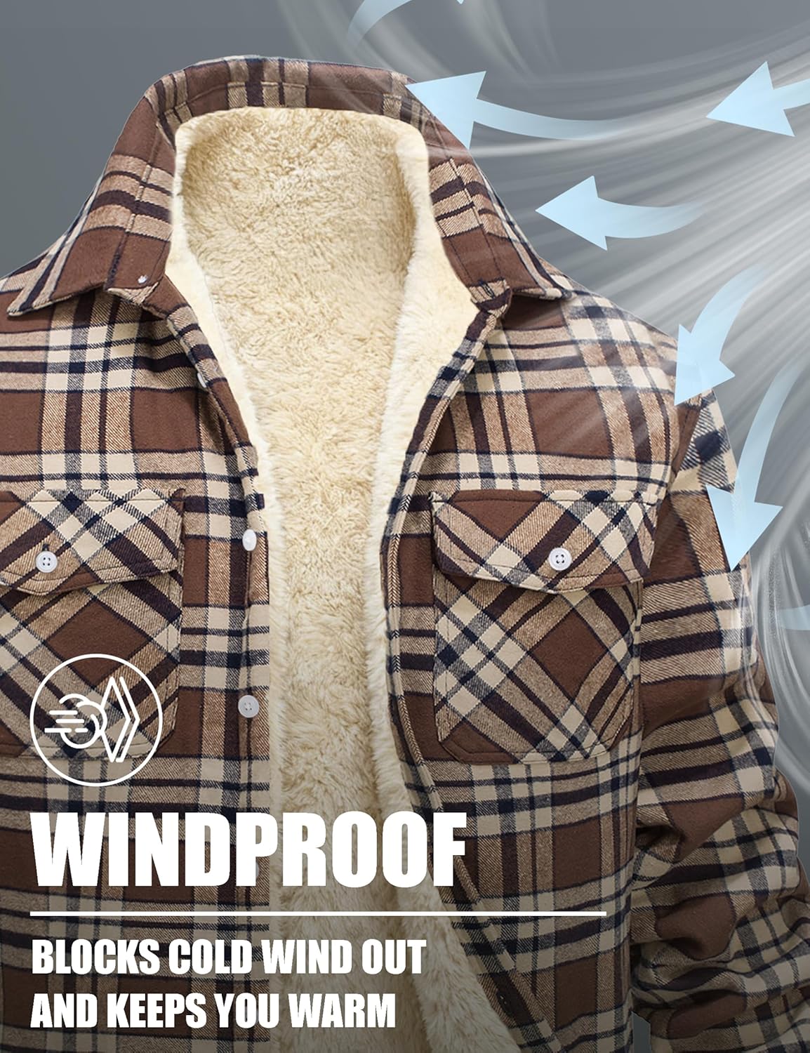 MAGNIVIT Mens Flannel Plaid Shirts Fleece Warm Winter Coat Sherpa Lining Jackets Soft Thickened Outwear Casual Outdoor Travel - Image 5