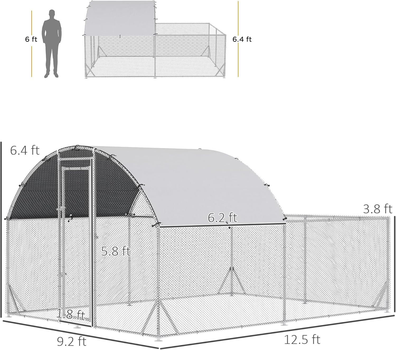 GOWE Large Chicken Coop Metal Chicken Run for Chickens with Waterproof and Anti-UV Cover, Dome Shaped Walk in Fence Cage Hen House for Outdoor and Yard Farm Use, 1" Dia, 9.2' x 12.5' x 6.4'