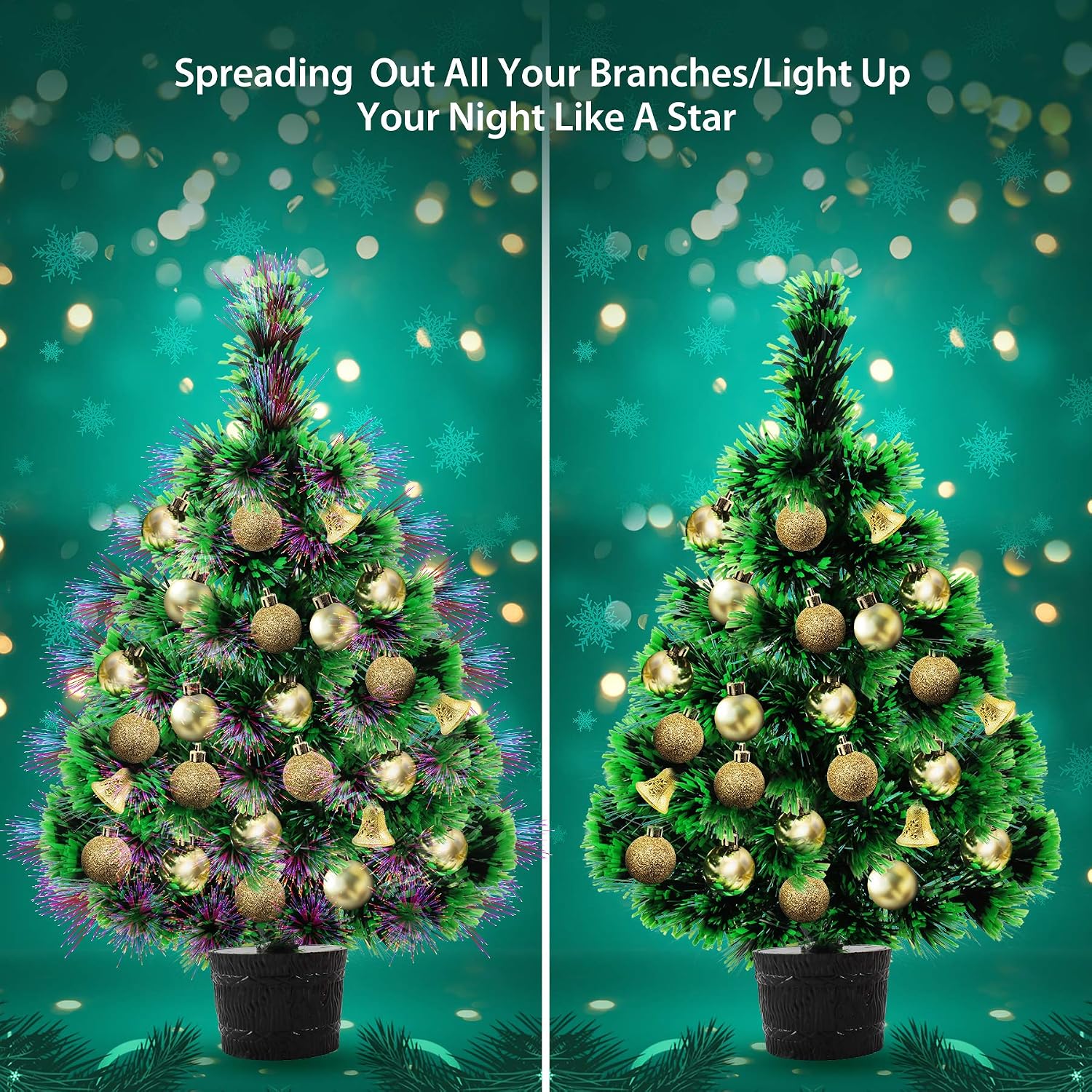 22'' Pre-lit Mini Artificial Christmas Tree Fiber Optic, Tabletop Christmas Trees with Multicolor Lights Battery Operated Desktop Xmas Tree for Window Holiday Decor(All in One Set)