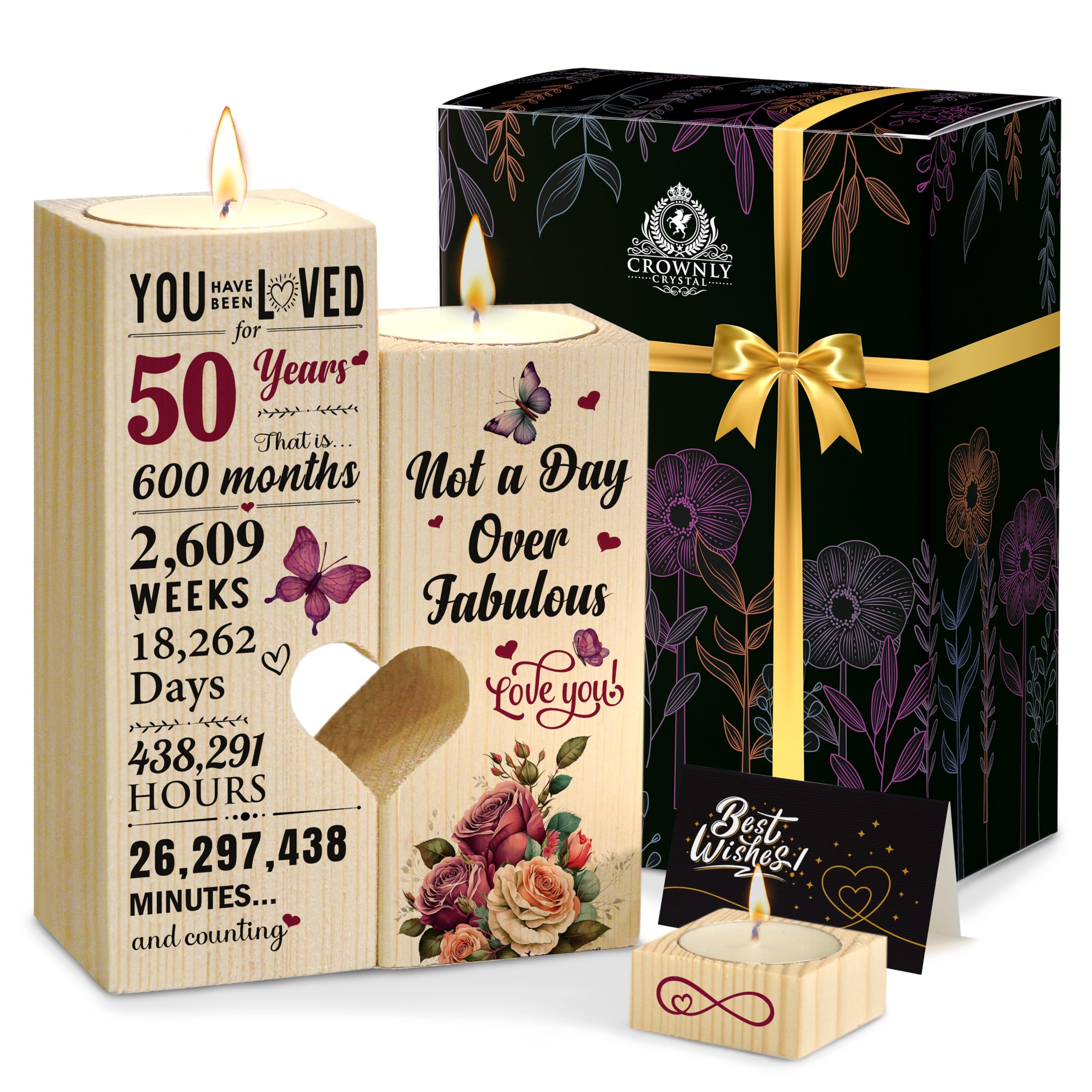 CROWNLY® 50th Birthday Gifts Candles Personalised 50th Decorations Gifts for Grandparents Grandma Older Women Romantic