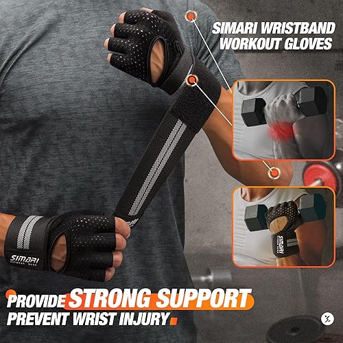 Miniatura 10 de SIMARI Workout Gloves Men and Women Weight Lifting Gloves with Wrist Wraps Support for Gym Training Full Palm Protection for Fitness Weightlifting