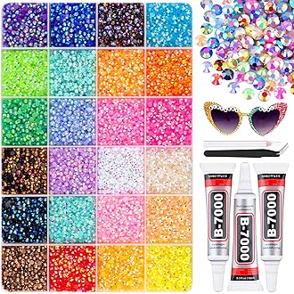 24000Pcs Mixed-Color Resin Rhinestones with B7000 Jewelry Glue for Crafting, 3mm Non Hotfix Flatback Gems, Bedazzling Crystal for DIY Crafts Clothing Tumblers Mugs Shoes Fabric Decor Nail Art
