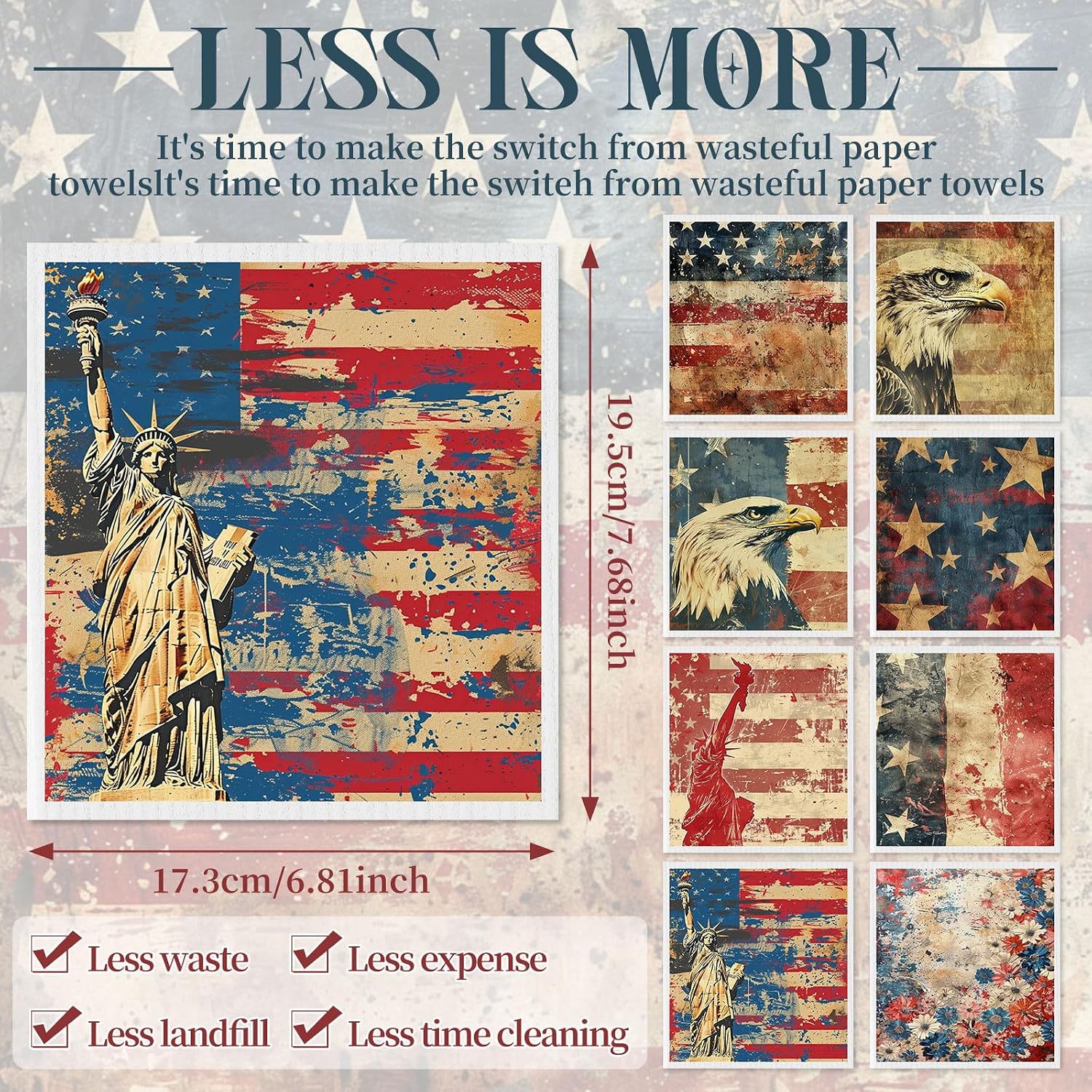 Tegeme 8 Pcs Patriotic Swedish Dishcloth 4th of July Kitchen Dish Towel image 2