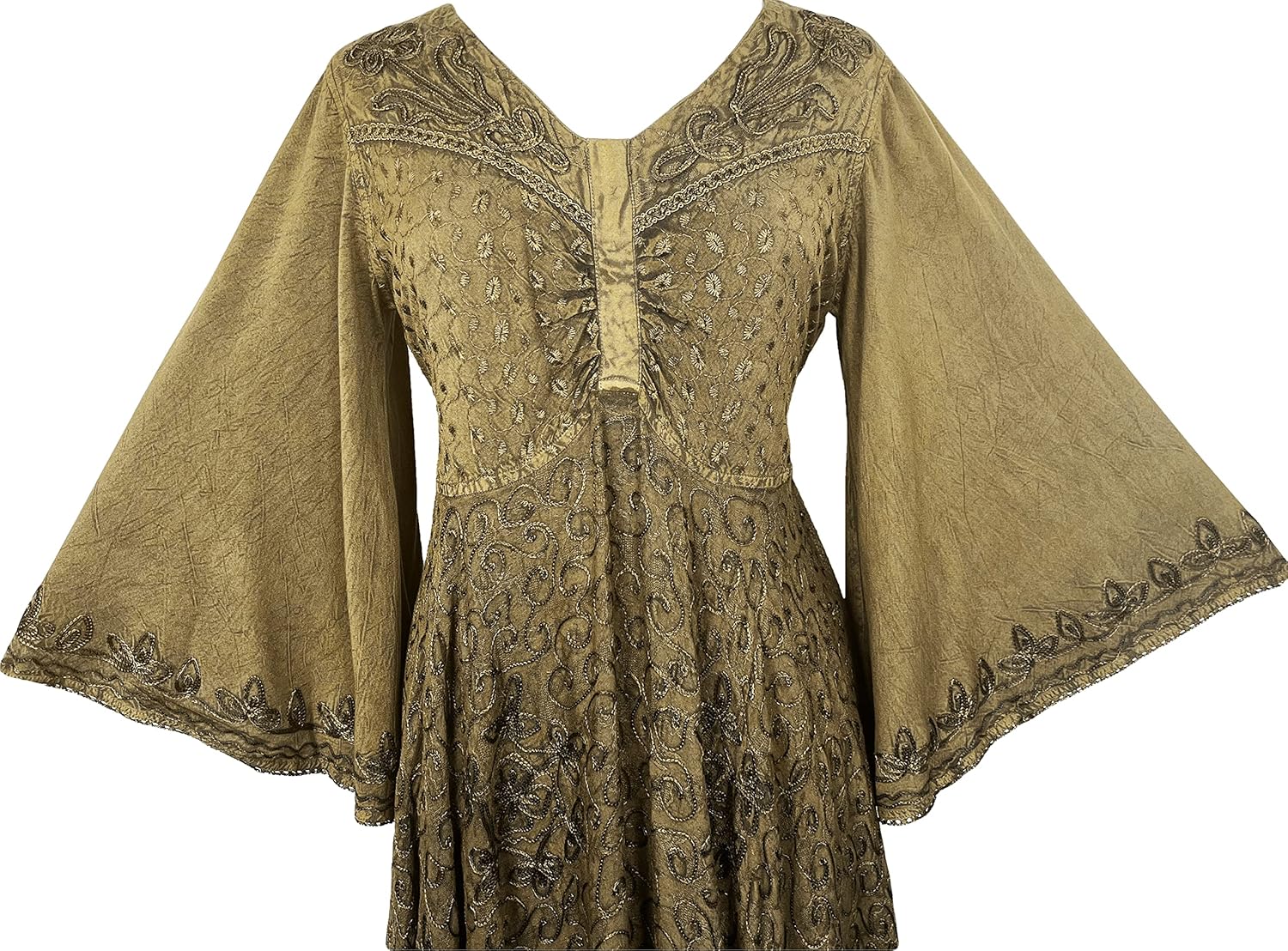 Agan Traders Women's 2025 Winter Bohemian Medieval Renaissance Embroidered Bell Sleeve Flared Calf Length Dress Gown - Image 6