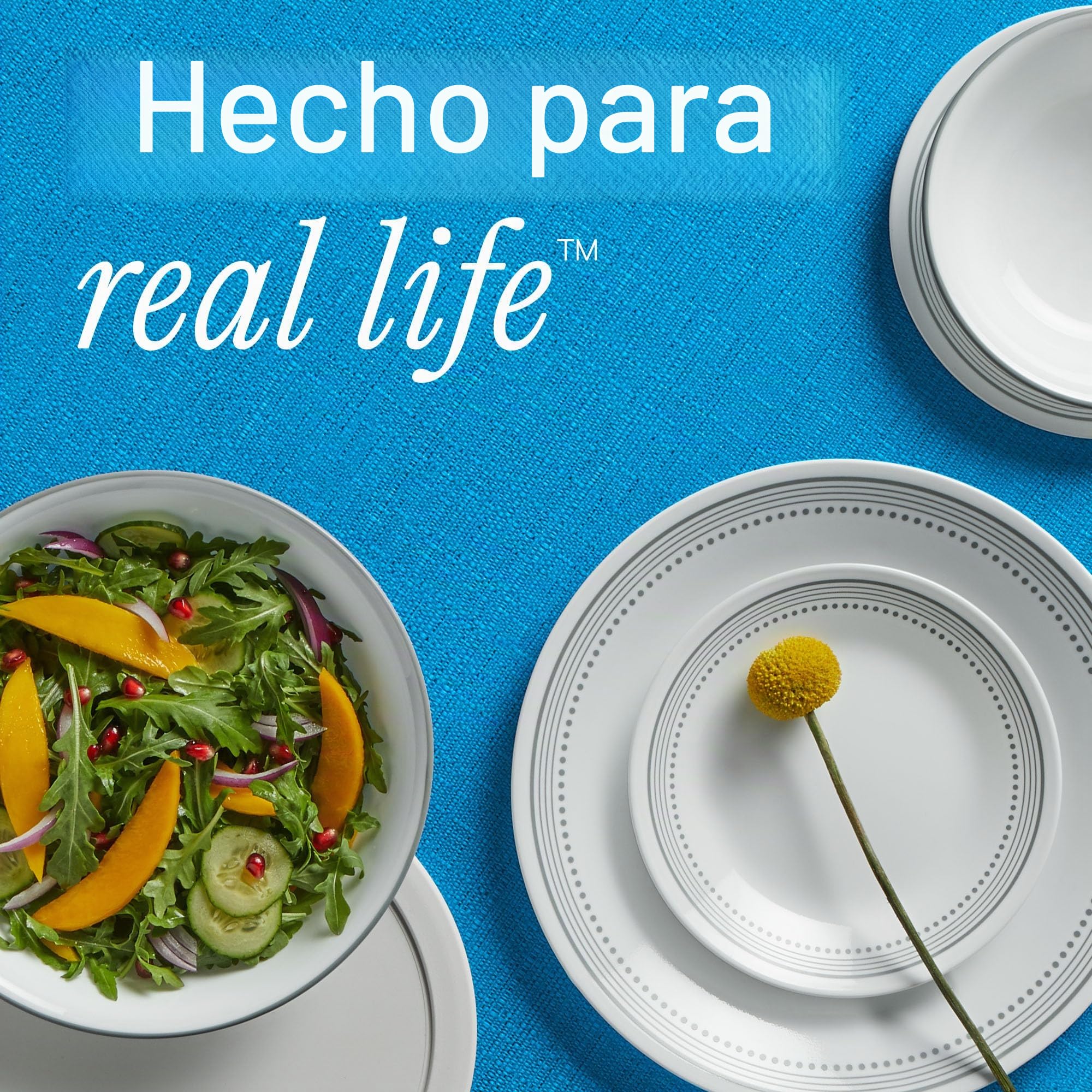 Corelle Vajilla de 18 piezas, gris místico, servicio para 6, vajilla resistente a las astillas, incluye platos llanos de 26 cm, platos de ensalada de 17 cm y cuencos de sopa y cereales de 530 ml