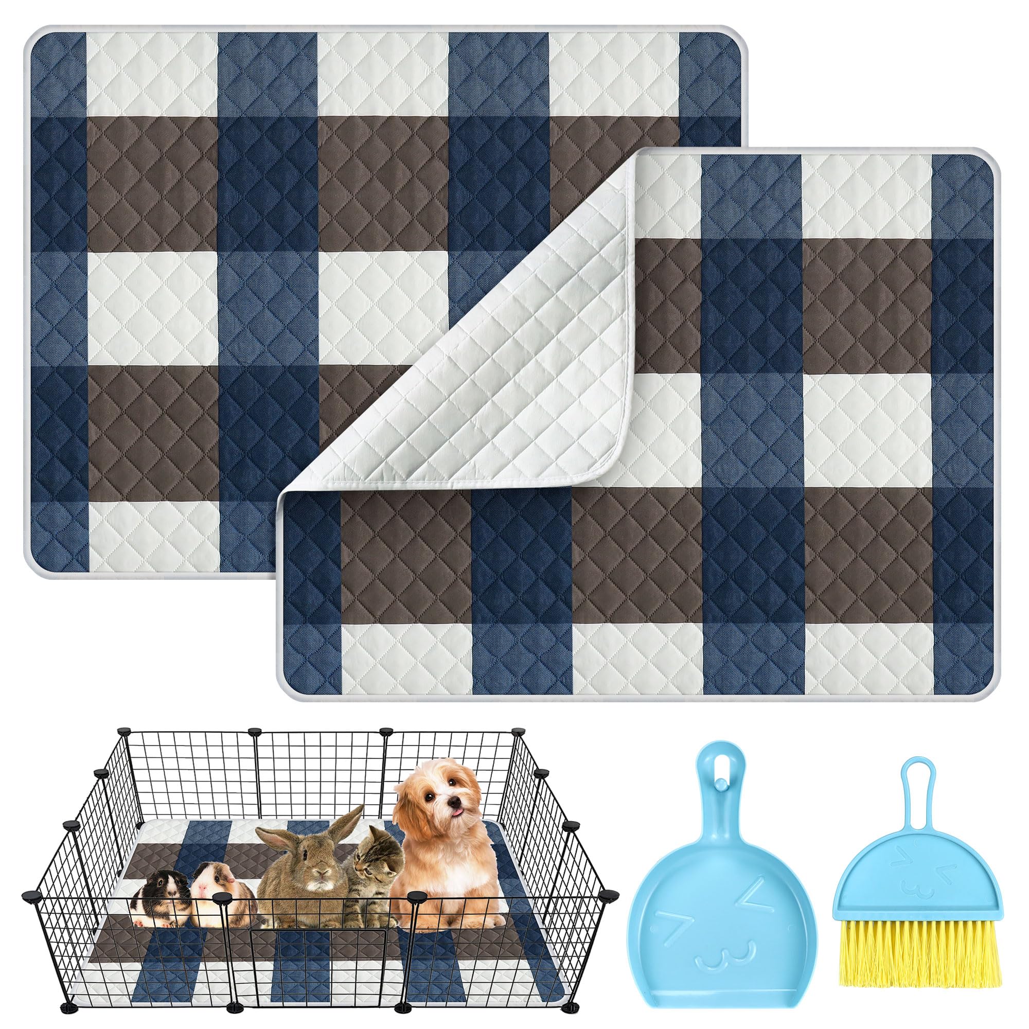 2 Pack Large Guinea Pig Cage Liner with Cleaning Tool Set Hamster Bedding Washable &Air Dried Pee Pad