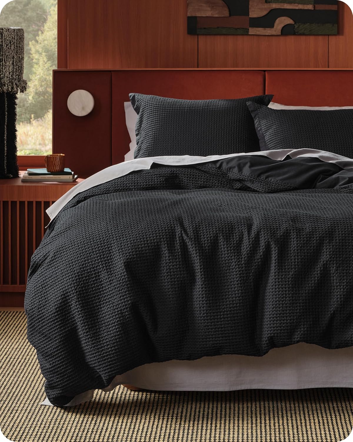 Bedsure Cotton Duvet Cover King - 100% Cotton Waffle Weave Black Duvet Cover King Size, GentleSoft™ and Breathable Bedding Set for All Season, 3 Pieces, 104"x90"