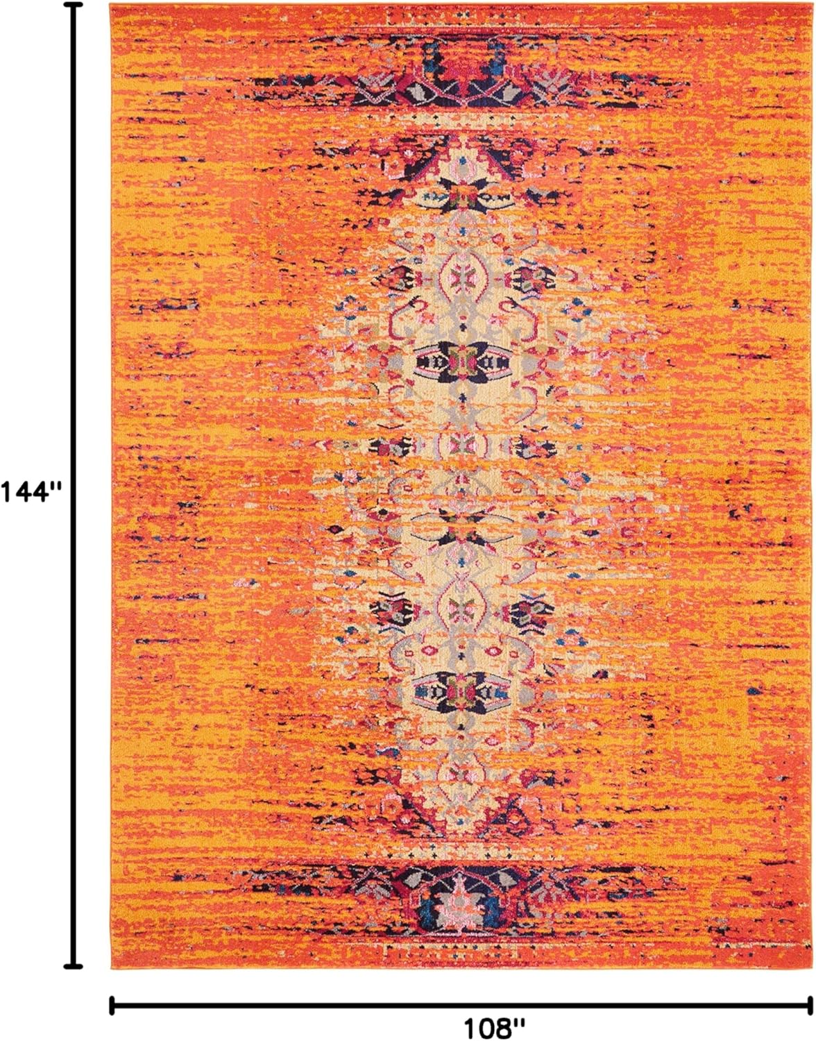 SAFAVIEH Monaco Collection 9' x 12' Orange Multi MNC209H Modern Boho Abstract Distressed Non-Shedding Living Room Bedroom Dining Home Office Area Rug