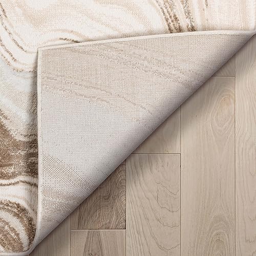 Miniatura 4 de Well Woven Werrick - Alfombra abstracta moderna de 5 pies 3 pulgadas x 7 pies 3 pulgadas, patrón de mármol de líneas onduladas marfil, para sala de