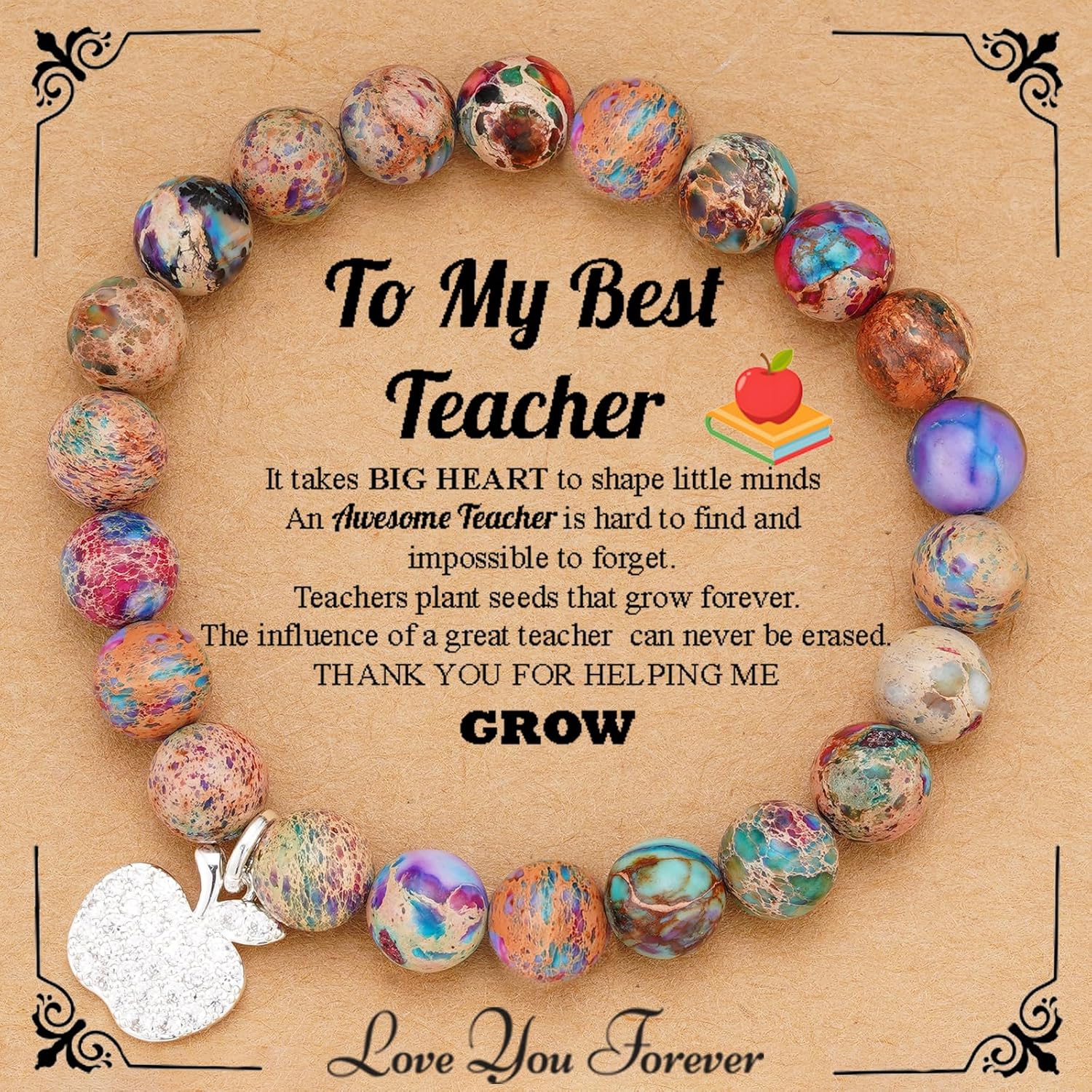 Easter Basket Stuffers - Gifts for Women Natural Colorful Imperial Jasper Stone Bead Bracelet Teacher Appreciation Gifts Birthday Gifts for Sister/Daughter/Niece/ Grandma/Mom/ Wife /Nana /Aunt/Nana with Gift Message Card