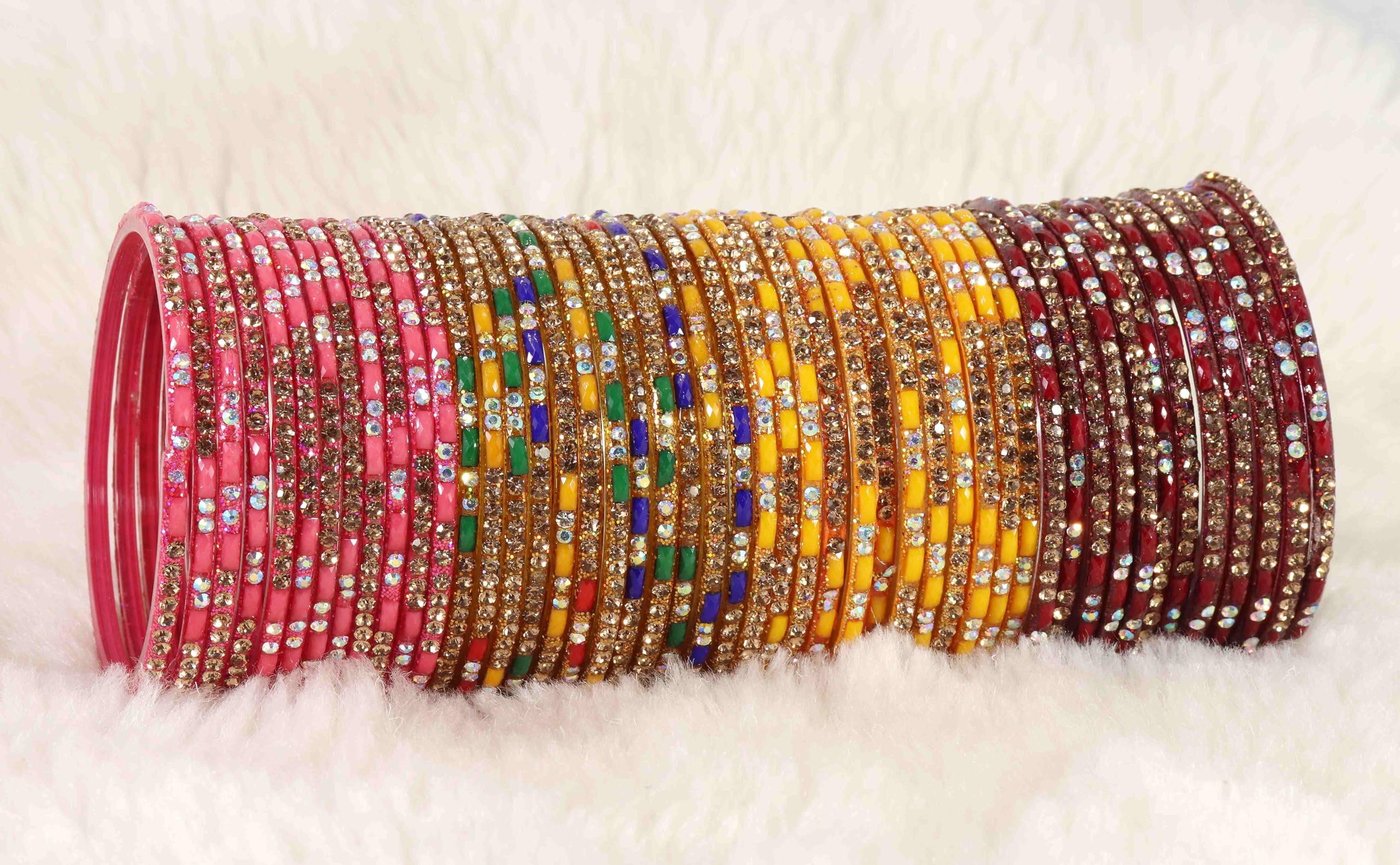 Glass Bangles With Zircon Stone Fancy Set - KS5-Combo_B-2.6