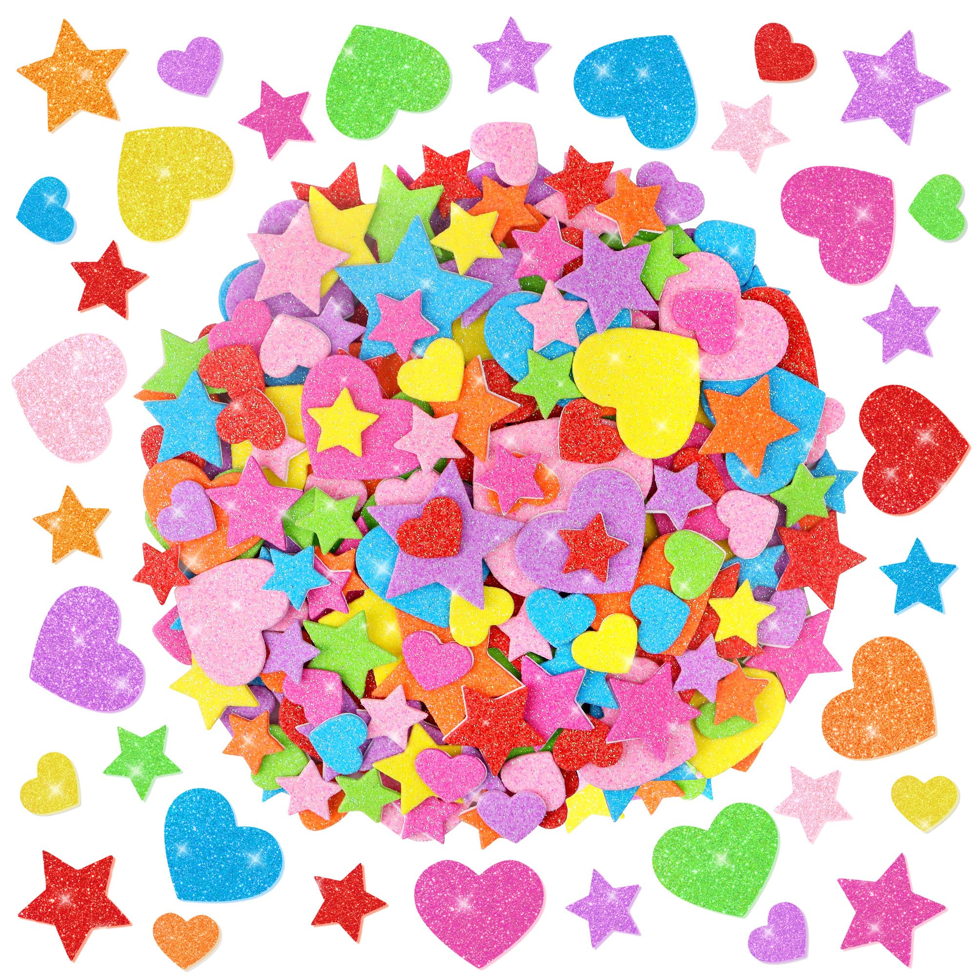 1000PCS Foam Stickers for Children, Self Adhesive Colourful Glitter Heart Star Stickers for Scrapbooking Card Making Supplies Kids Craft DIY Collage (Colorful-2)