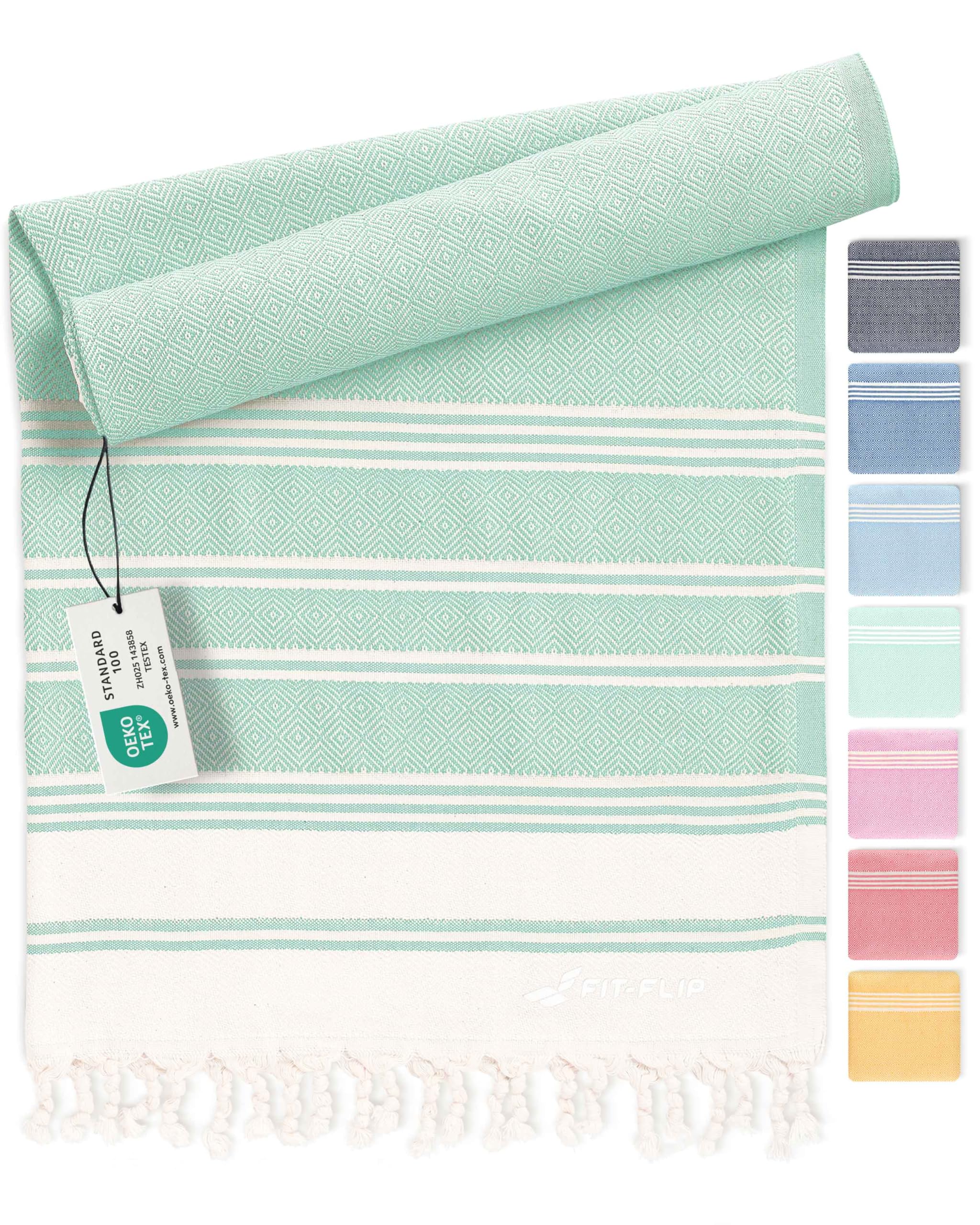 Fit-Flip 16 Aqua - Diamond Hammam Beach Towel Xxl Made From 100% Cotton - Quick-Drying Turkish Hamam Towels - Large Fouta Or Pestemal Ideal As A Thin Sauna Blanket - Aqua – 100X200cm Diamond