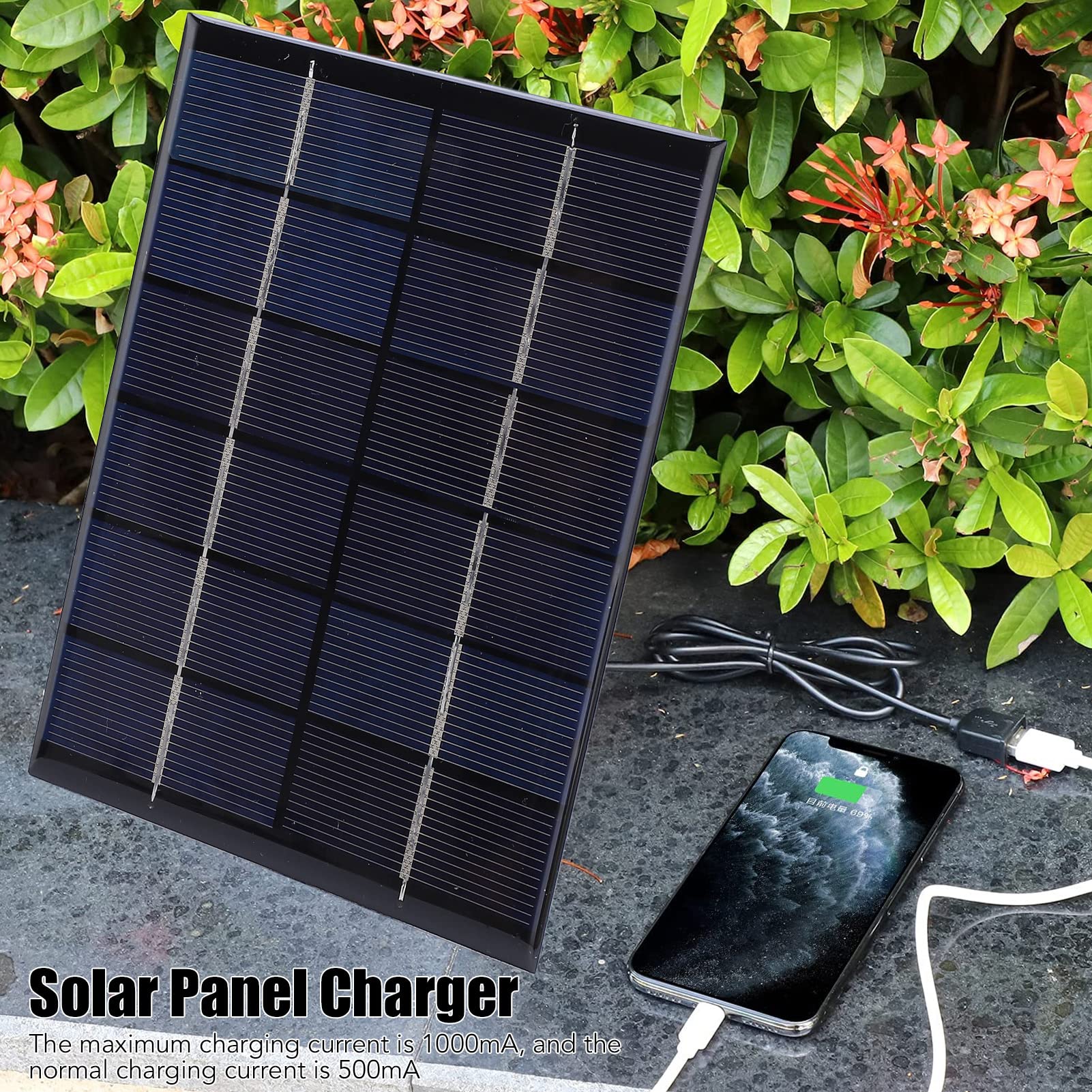 GYZOUKA Solar Panel Charger Monocrystalline Silicon High Efficiency 6V 2W with 1000mA Charging Current for Small Fans LED Lights Power Banks