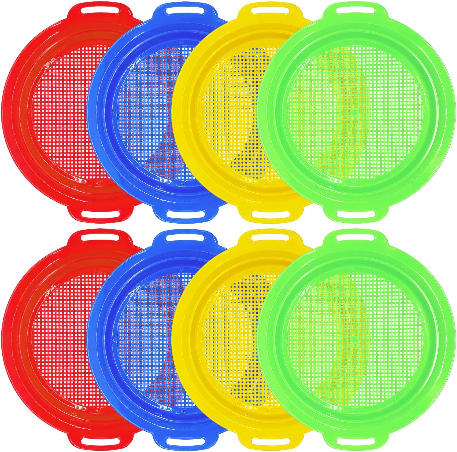 OJYUDD 8 Pack Plastic Sand Sieves for Adults, Multi-Purpose Sand Sifting Pans for Beach, Gardening, and Outdoor Use (8.75x9.75in)