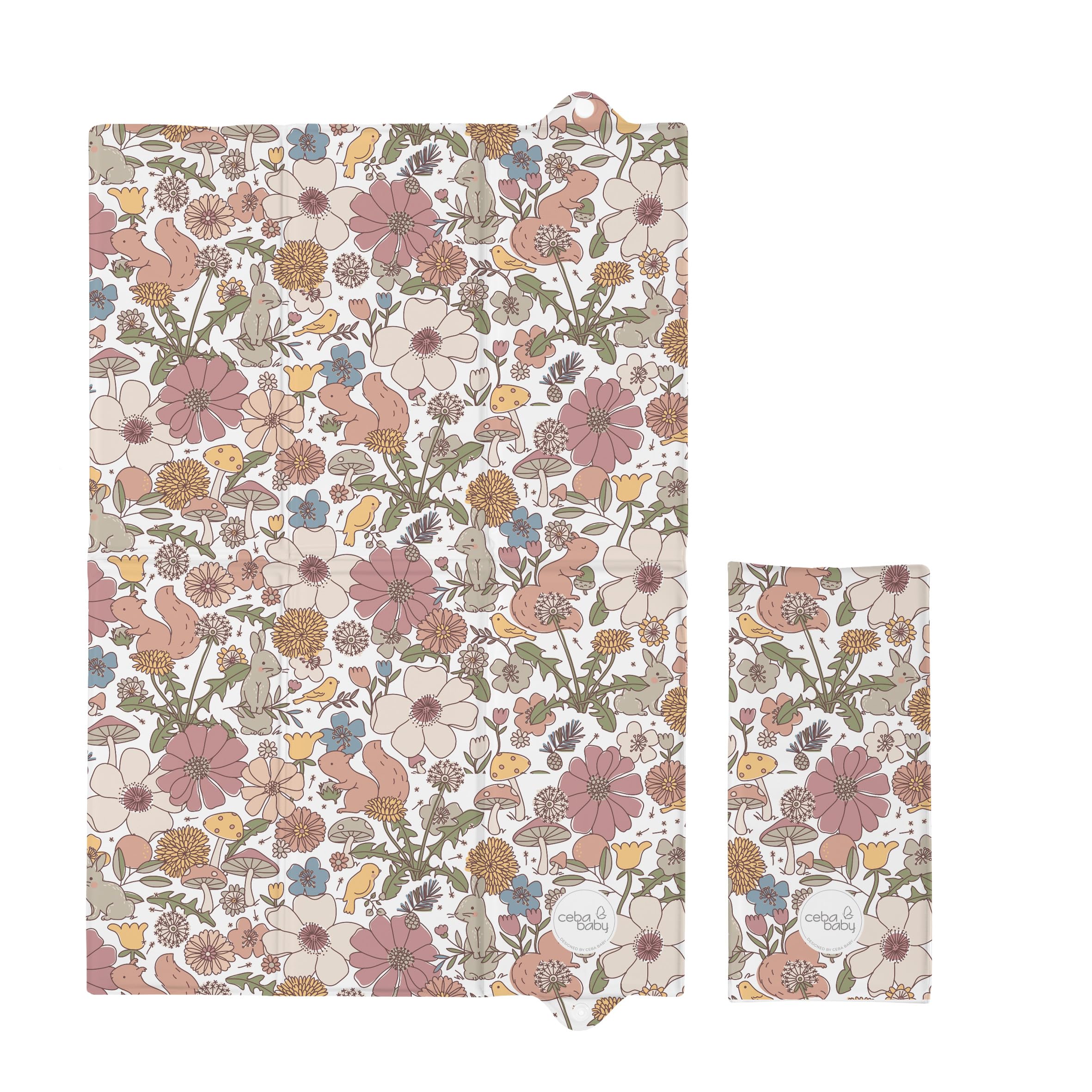 Foldable & Portable Baby Changing Mat 40x60cm - Colourful Garden Flowers, pink