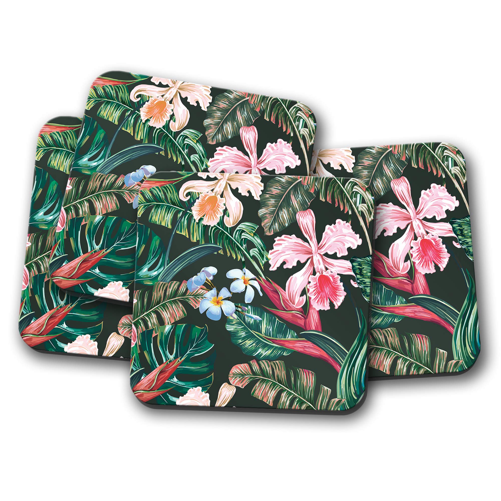 Destination Vinyl Ltd Multicolor 4 Set - Pretty Bird Of Paradise Flower Coaster - Plant Tropical Fun #12640