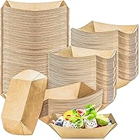 MotBach 120 Pack 0.5lb Disposable Kraft Paper Food Boat Trays - Grease-Resistant Mini Boats for Snacks, Fries, Nachos, Parties, Picnics
