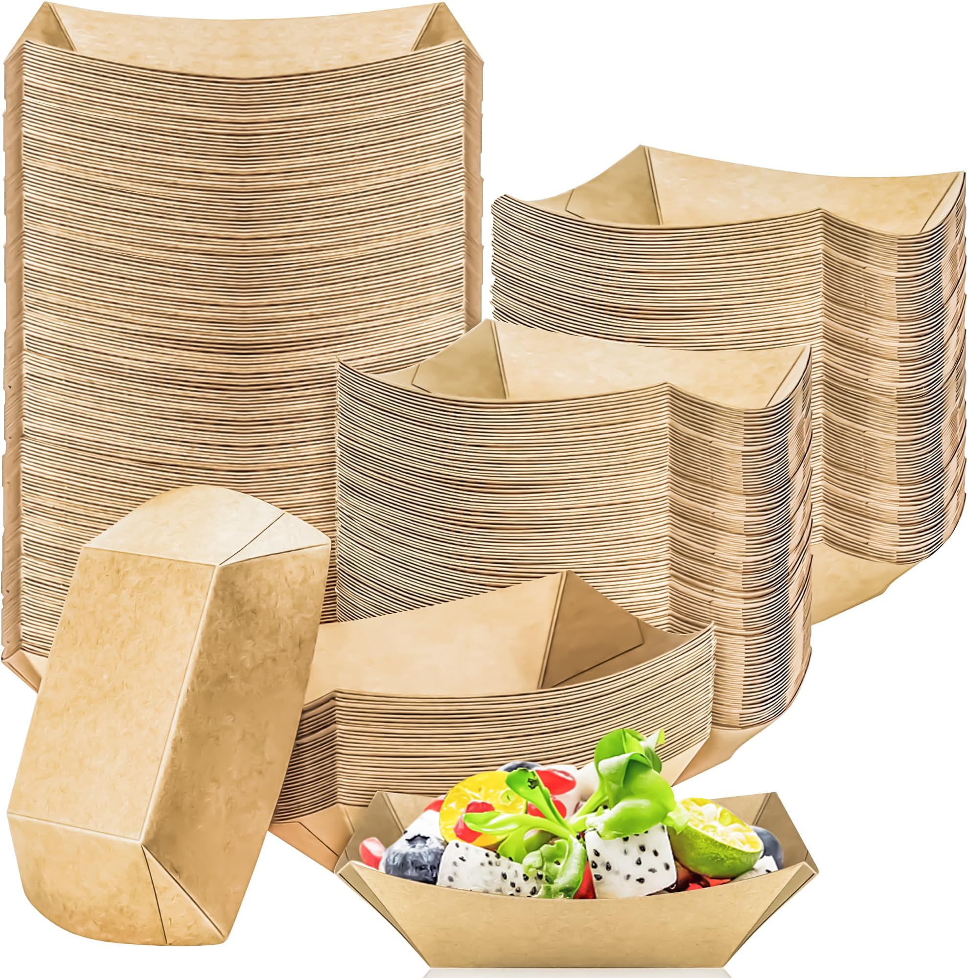 MotBach 120 Pack 1/2Lb Paper Food Boat Trays Disposable Small Paper Boats Plates Containers, 0.5Lb Mini Kraft Food Serving Boat Tray Bowl for Snack Dessert Taco Popcorn BBQ Sauce Fries Nacho