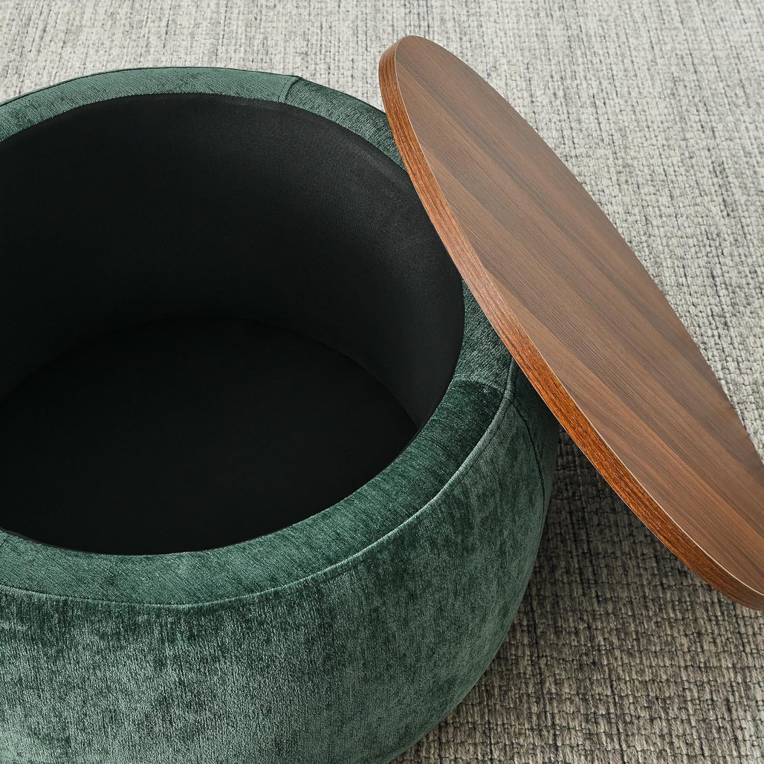 2Pcs Round Storage Ottoman, 2 in 1 Function, Work as End Table and Ottoman，Chenille Storage Ottoman with a Drum Shaped Small Stool Side Table for Living Room Bedroom Entryway Office (Green)