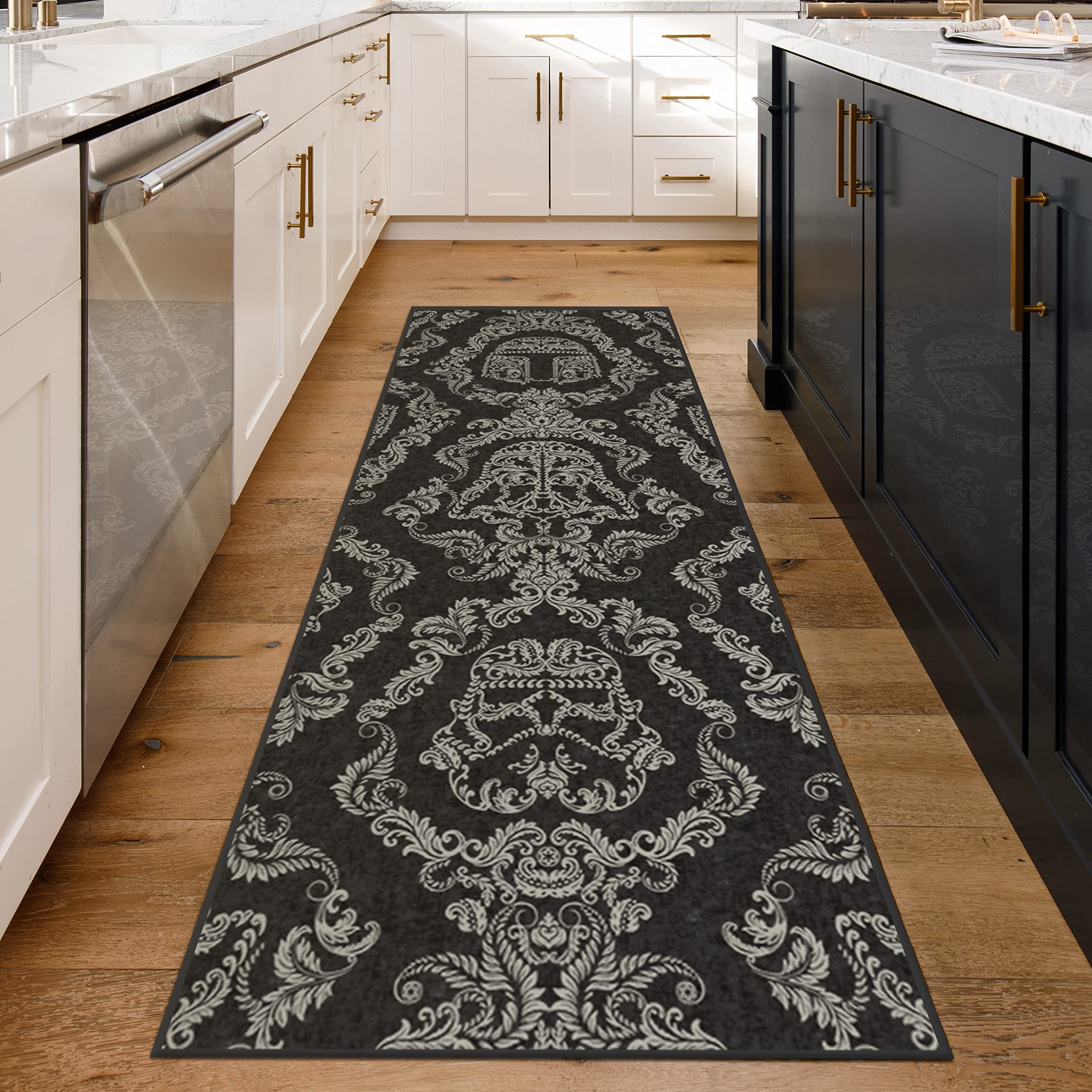 RUGGABLE x Star Wars Machine Washable Runner Rug – Dark Side Damask Black 2.5x10, Stain-Resistant, Non-Slip – Washable Rug for Hallway, Entryway,
